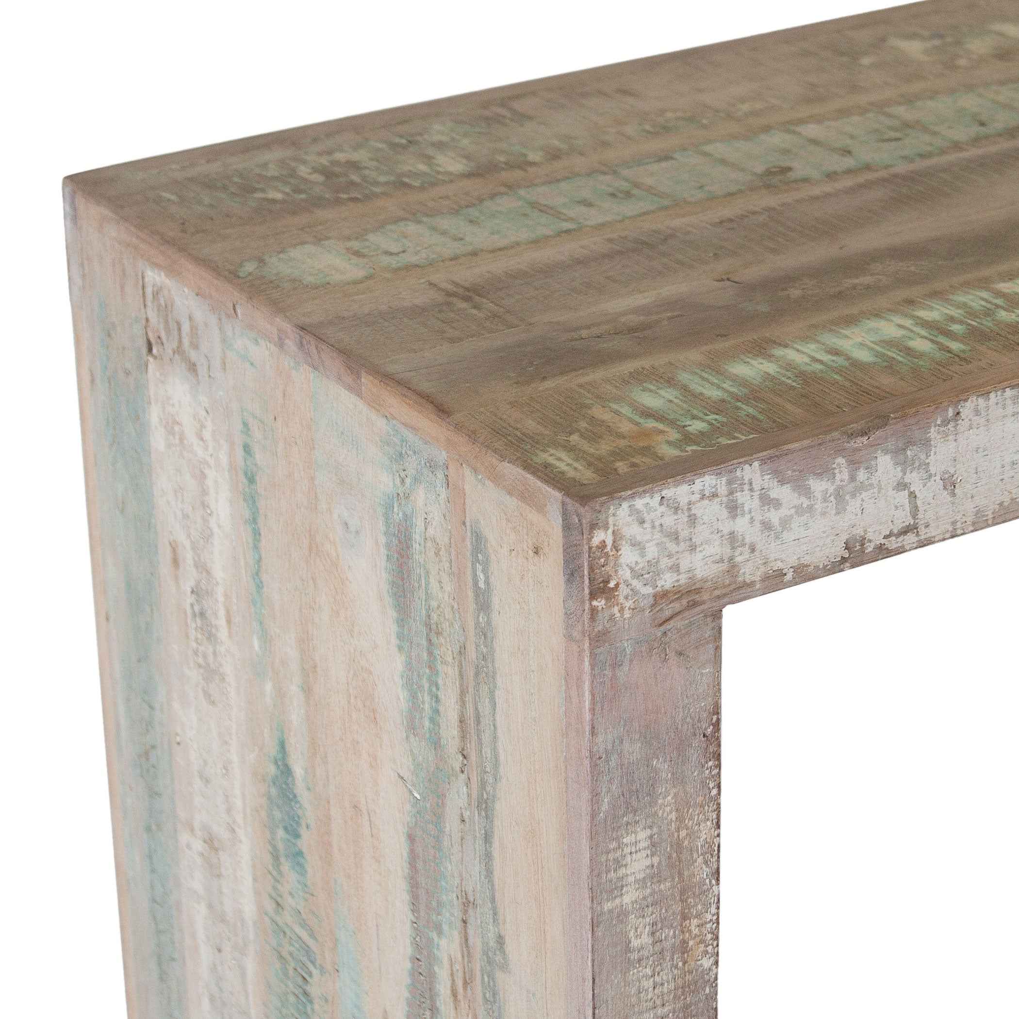 Ibiza 66" Sofa Back Console Table with Stools in Vintage Teal Reclaimed Wood - Image 6