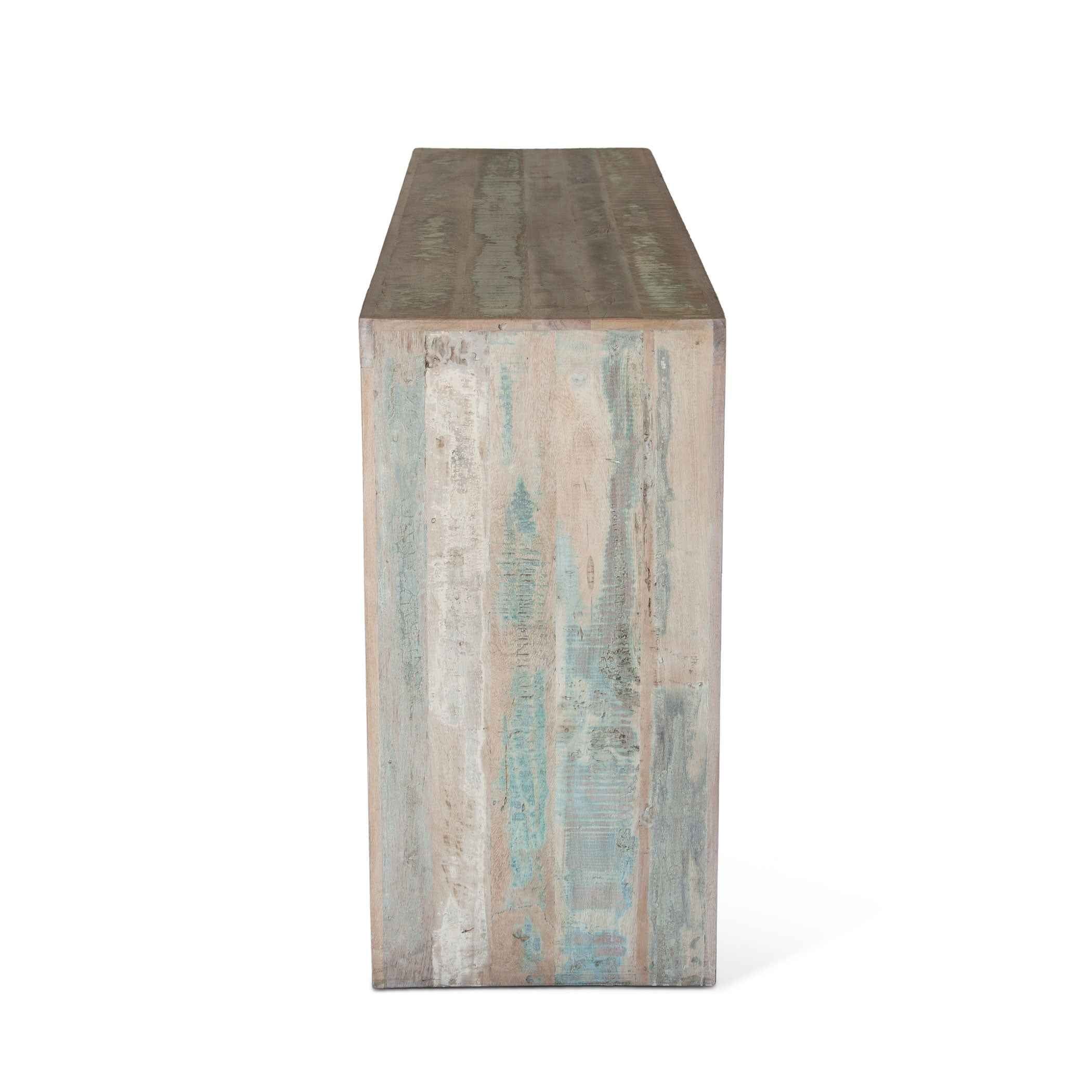 Ibiza 66" Sofa Back Console Table with Stools in Vintage Teal Reclaimed Wood - Image 8