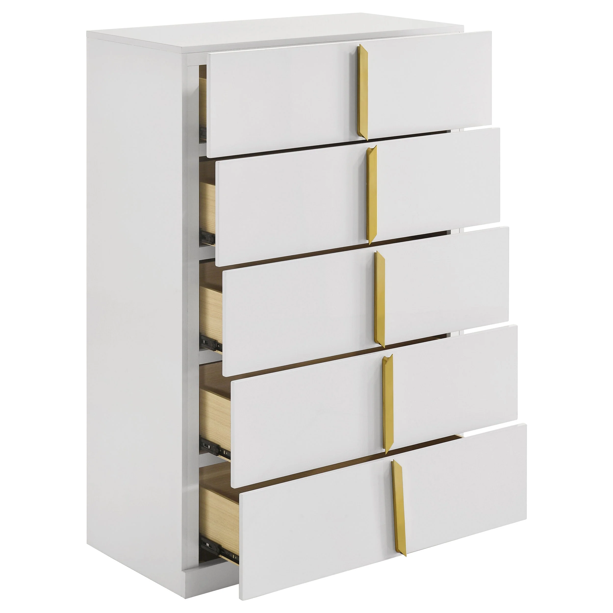 Ines White High Gloss 5-drawer Bedroom Chest of Drawers - Image 7