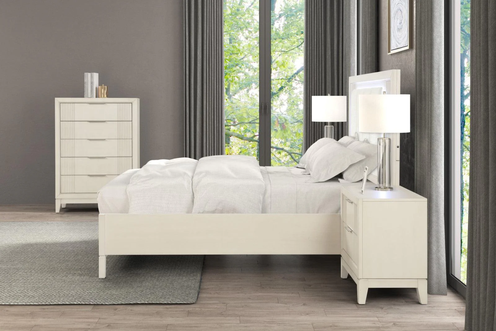 Isadore Antique White LED Queen Panel Bed - Image 3