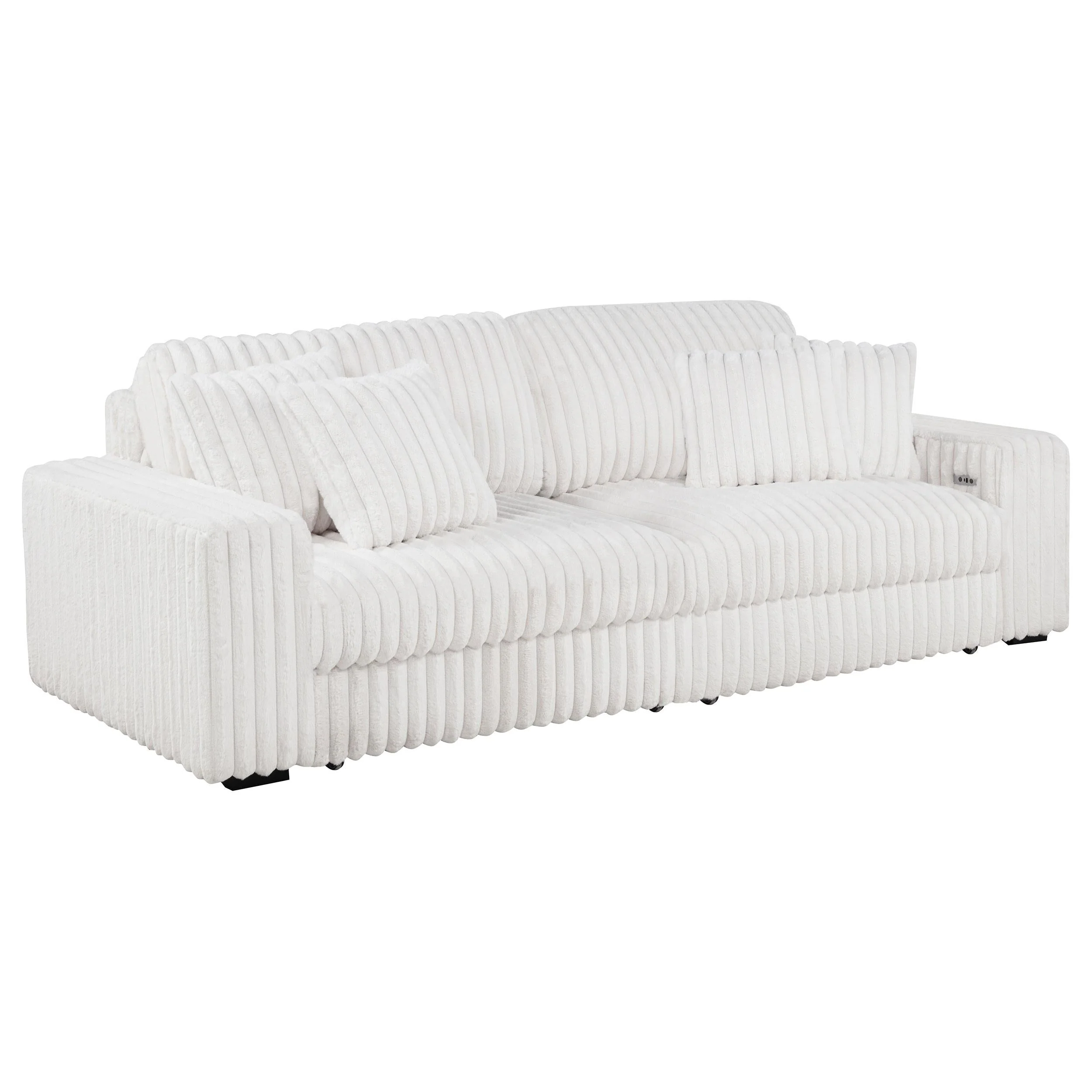 Jacana Corduroy Upholstered Dual Power Chaise Sofa Ivory - Image 2