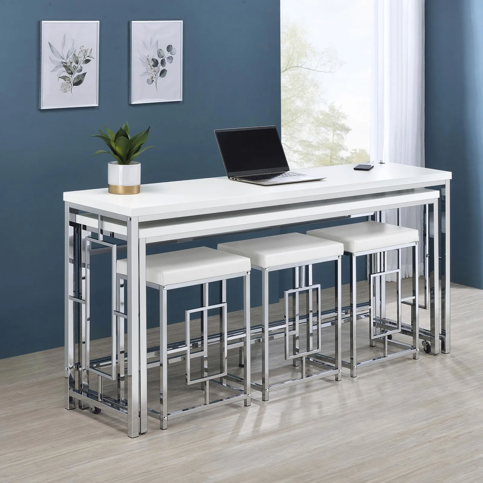 Jackson White/Chrome 5-Piece Multipurpose Counter Height Table Set - Image 3