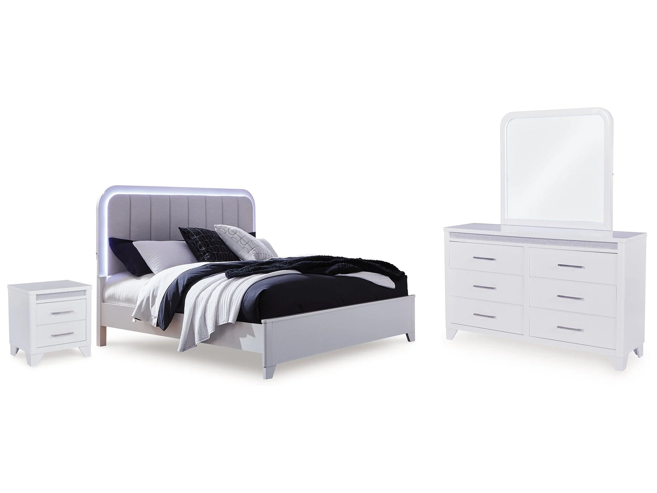 Jarlee White Queen Upholstered Panel Bed