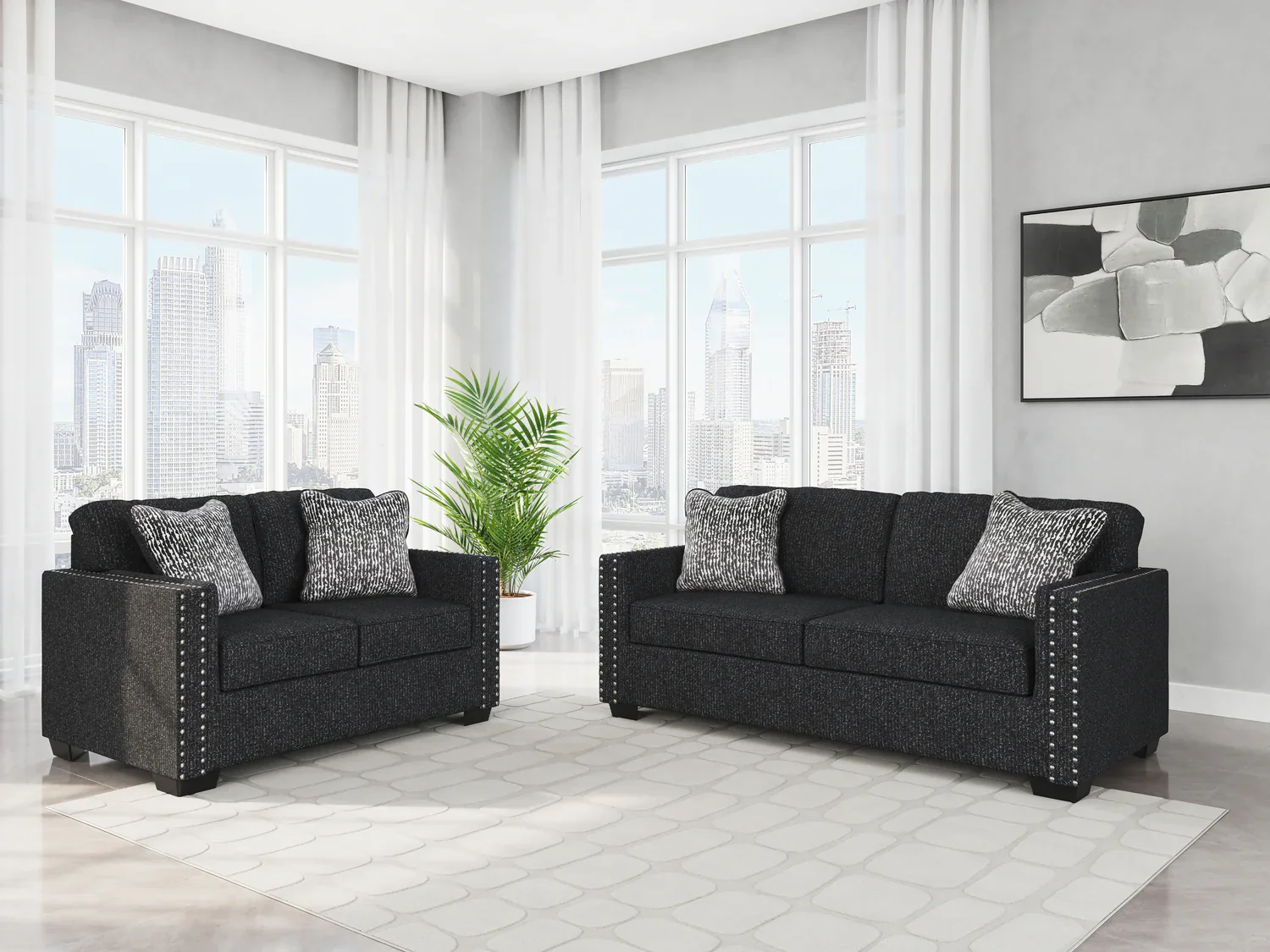 Jasmine Peaks Coal Sofa and Loveseat