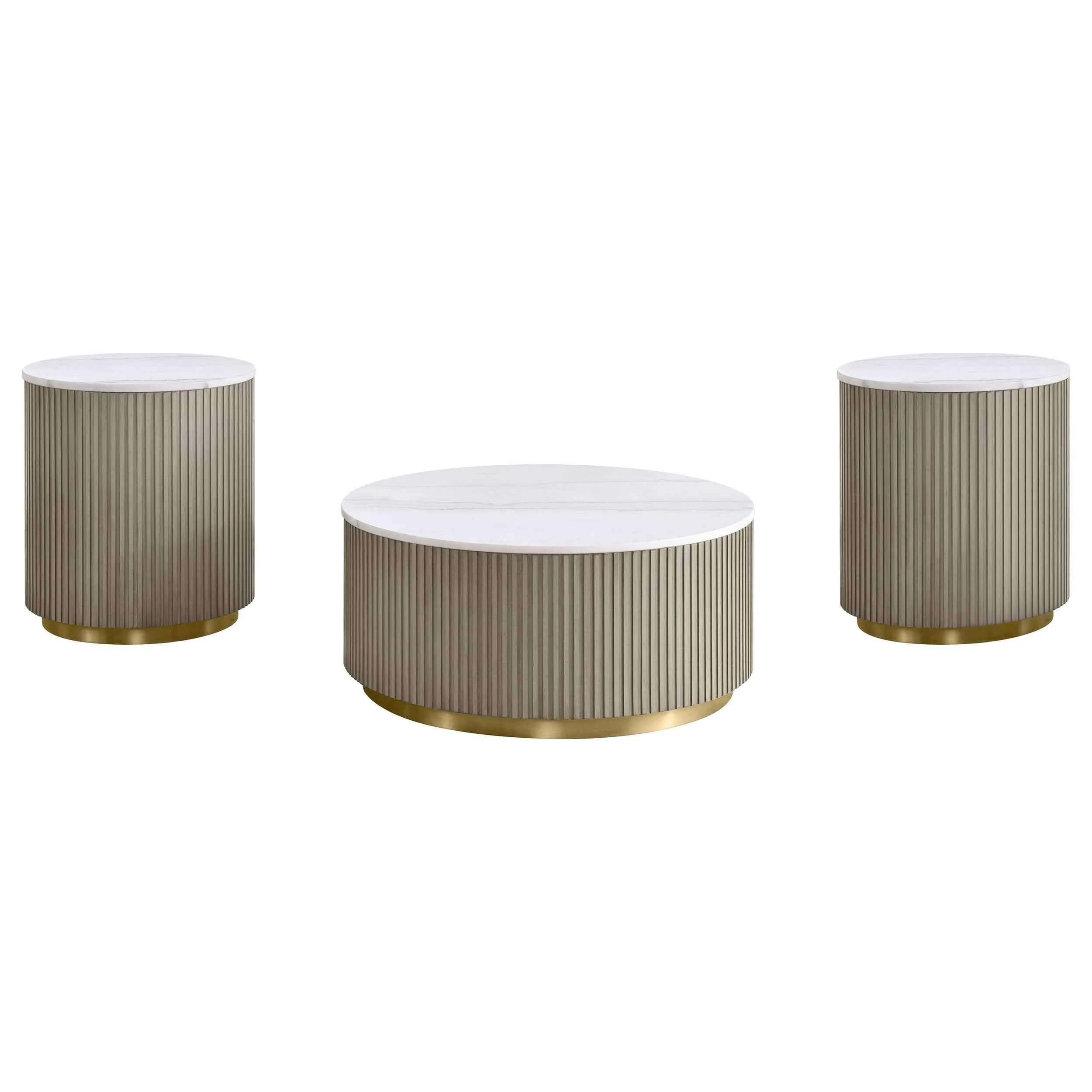 Jason Greige/White Marble 3-piece Round White Marble Coffee Table Set - Image 2