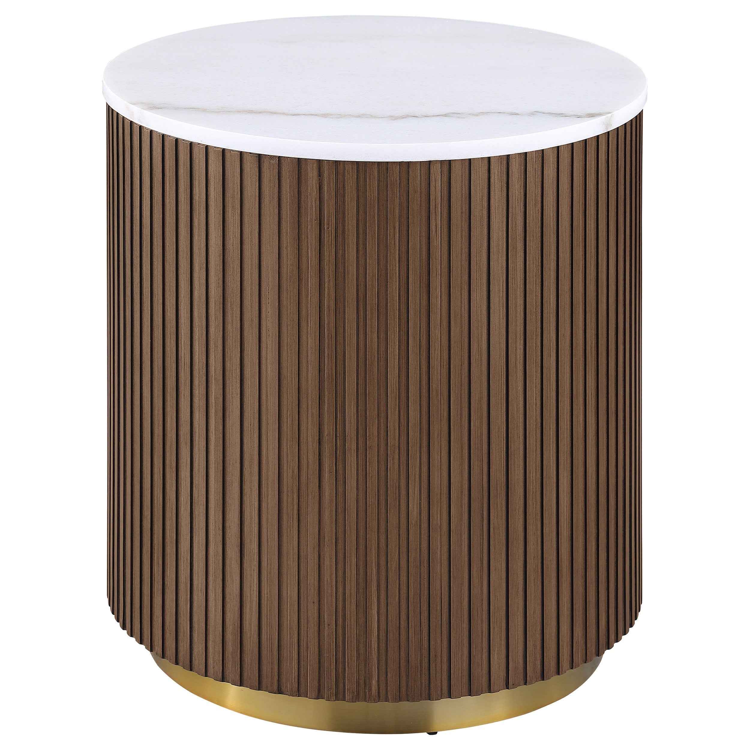 Jason Honey Brown Round White Marble Top Side End Table - Image 2