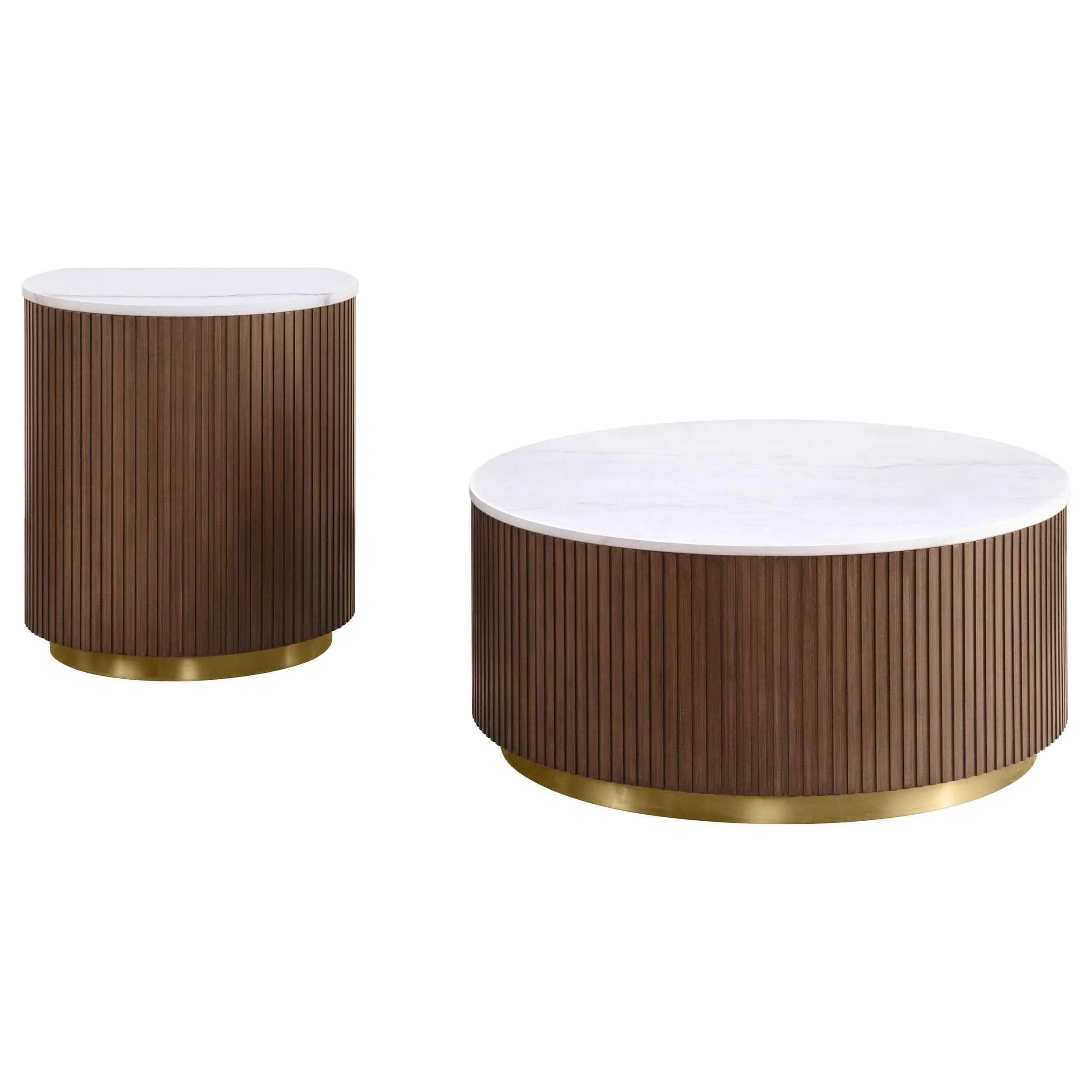 Jason Honey Brown/White Marble 2-piece Round White Marble Coffee Table Set - Image 2