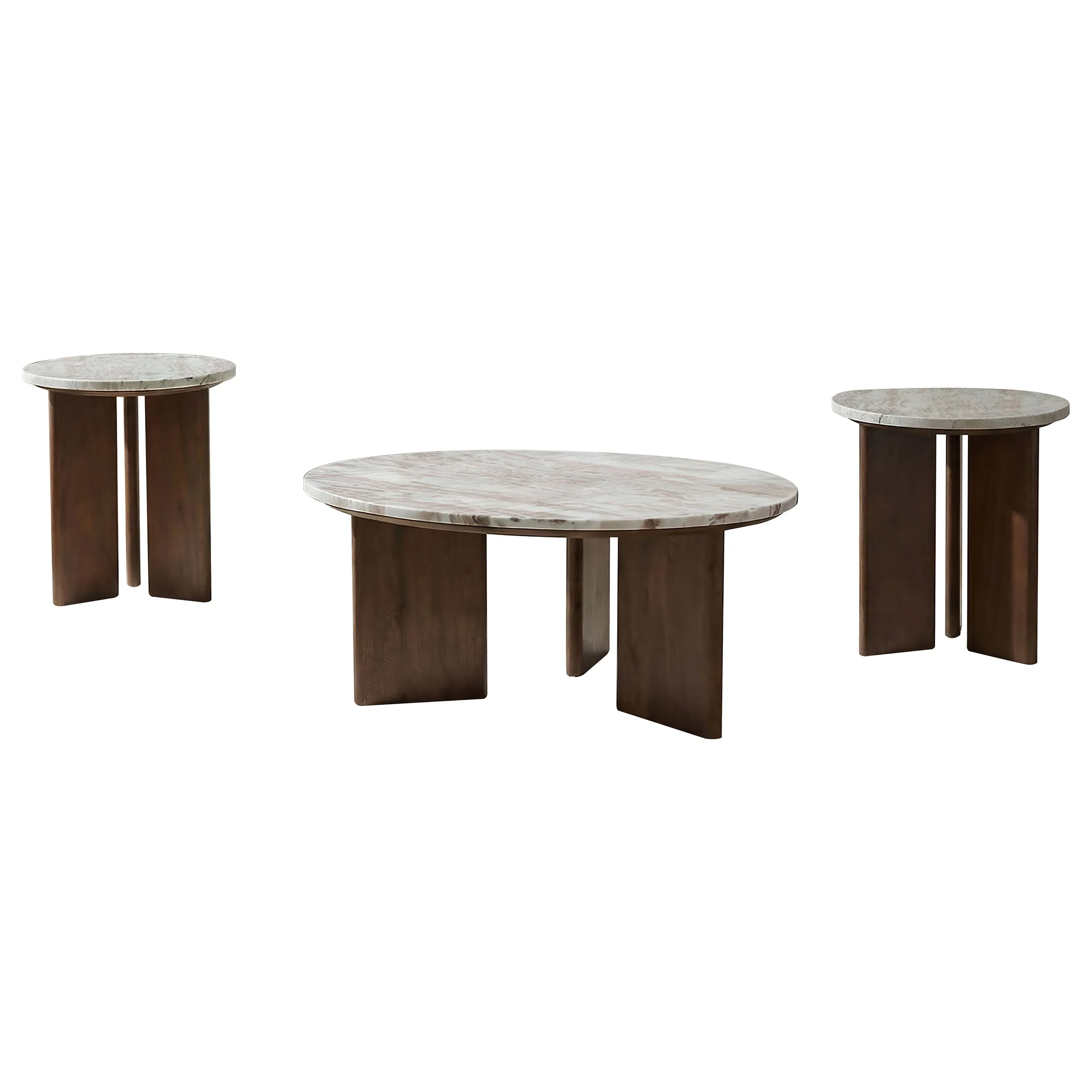 Jenna Brown 3-piece Round Marble Top Coffee Table Set - Image 2