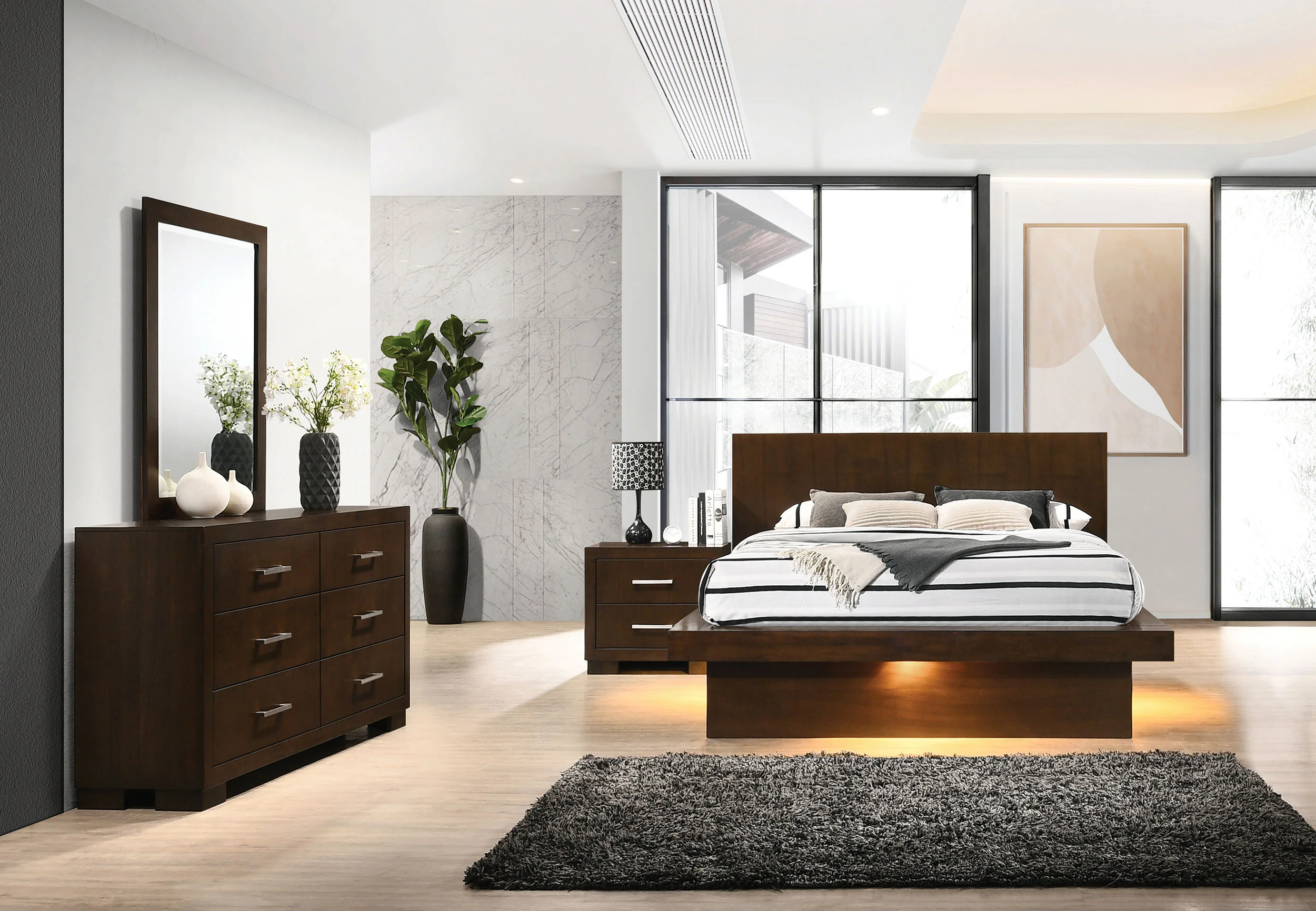 Jessica Cappuccino 4-Piece Queen Bedroom Set with Bookcase Headboard