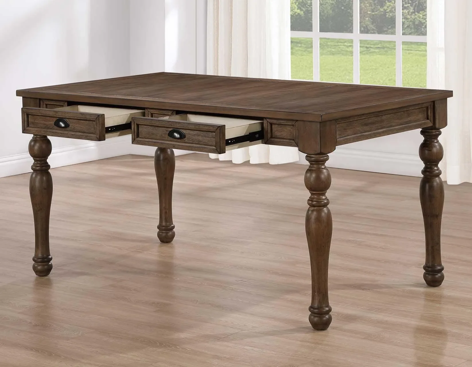 Joanna 59.5″ 4-Drawer Dining Table, Brown - Image 2