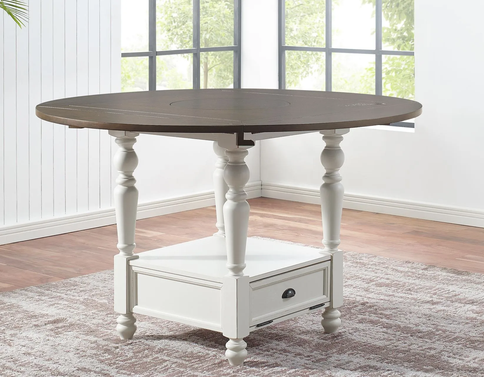 Joanna Ivory/Mocha Counter Height Dining Set with Lazy Susan - Image 2