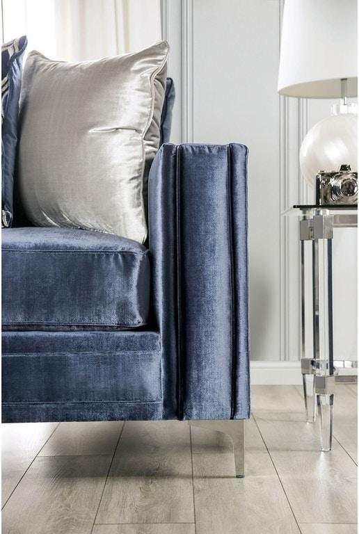 Jodie Satin Blue & Silver Stationary Sofa & Loveseat - Image 4
