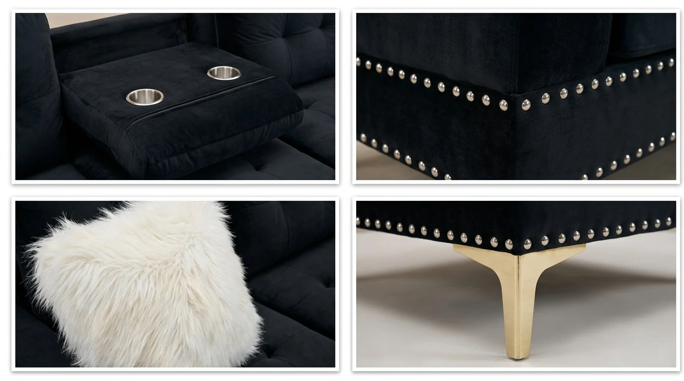 Joy II Black Velvet Sectional - Image 2