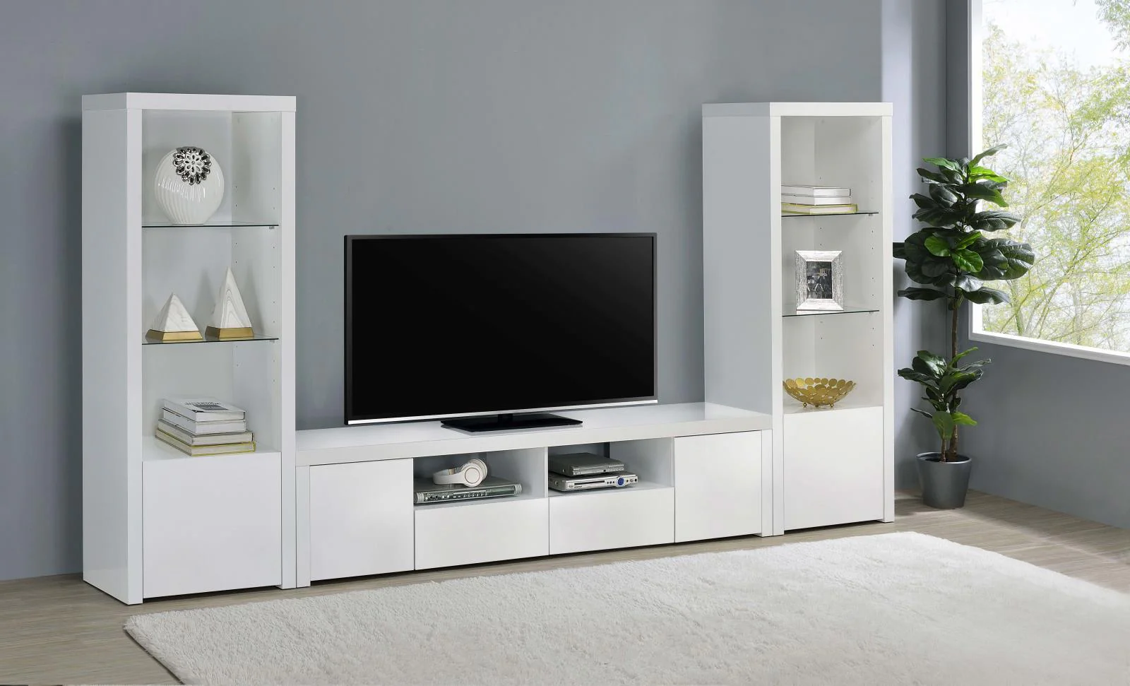 Jude White High Gloss 3-shelf Media Tower With Storage Cabinet - Image 12