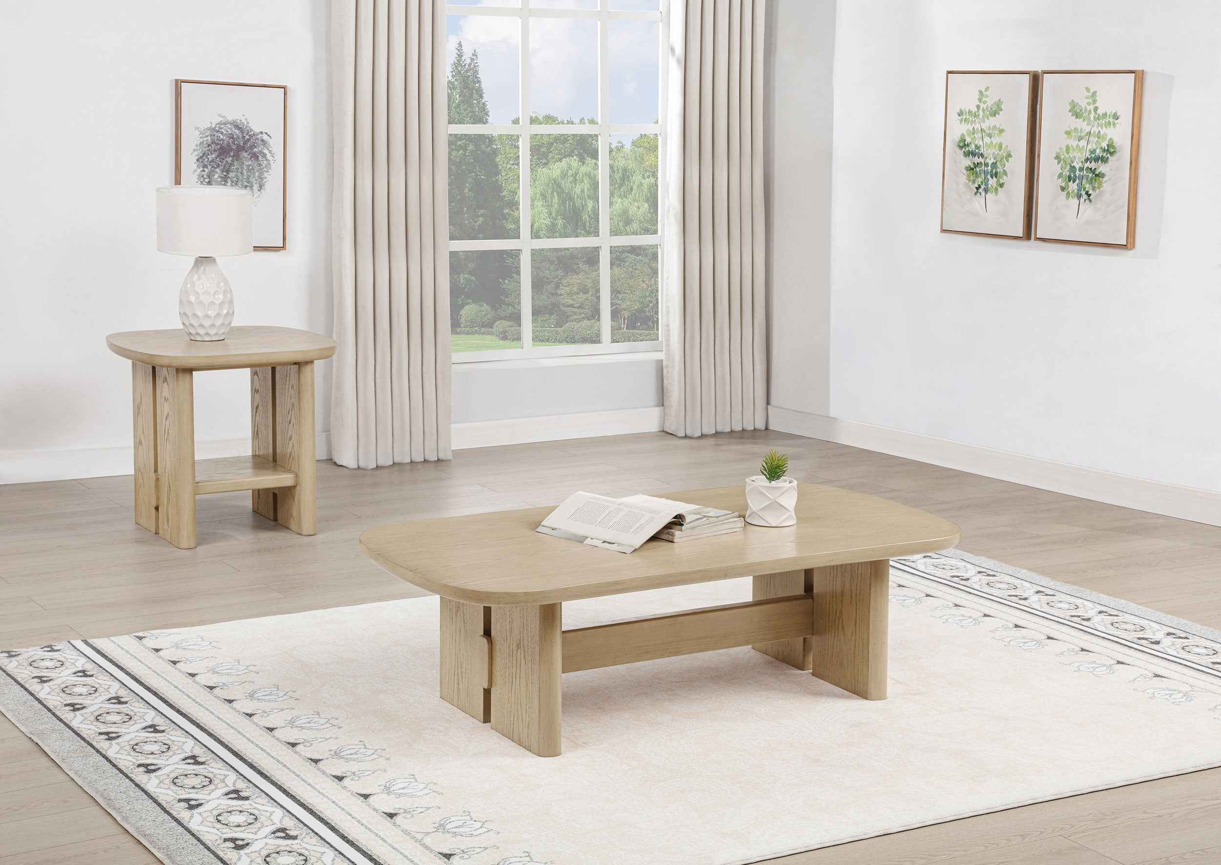 Kailani Beige Oak 2-piece Coastal Coffee and End Table Set
