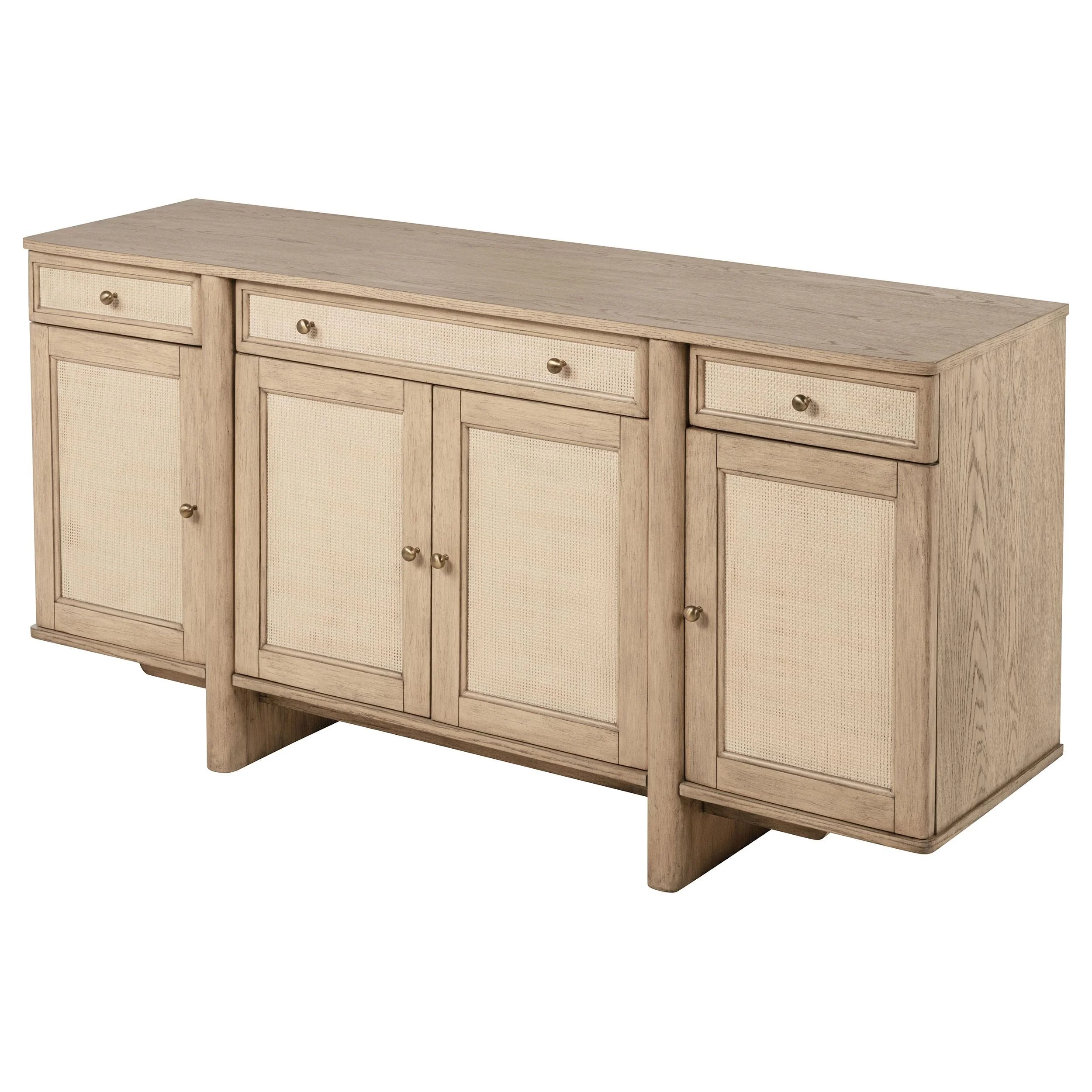 Kailani Beige Oak 4-Door Cane Sideboard Buffet Cabinet - Image 4