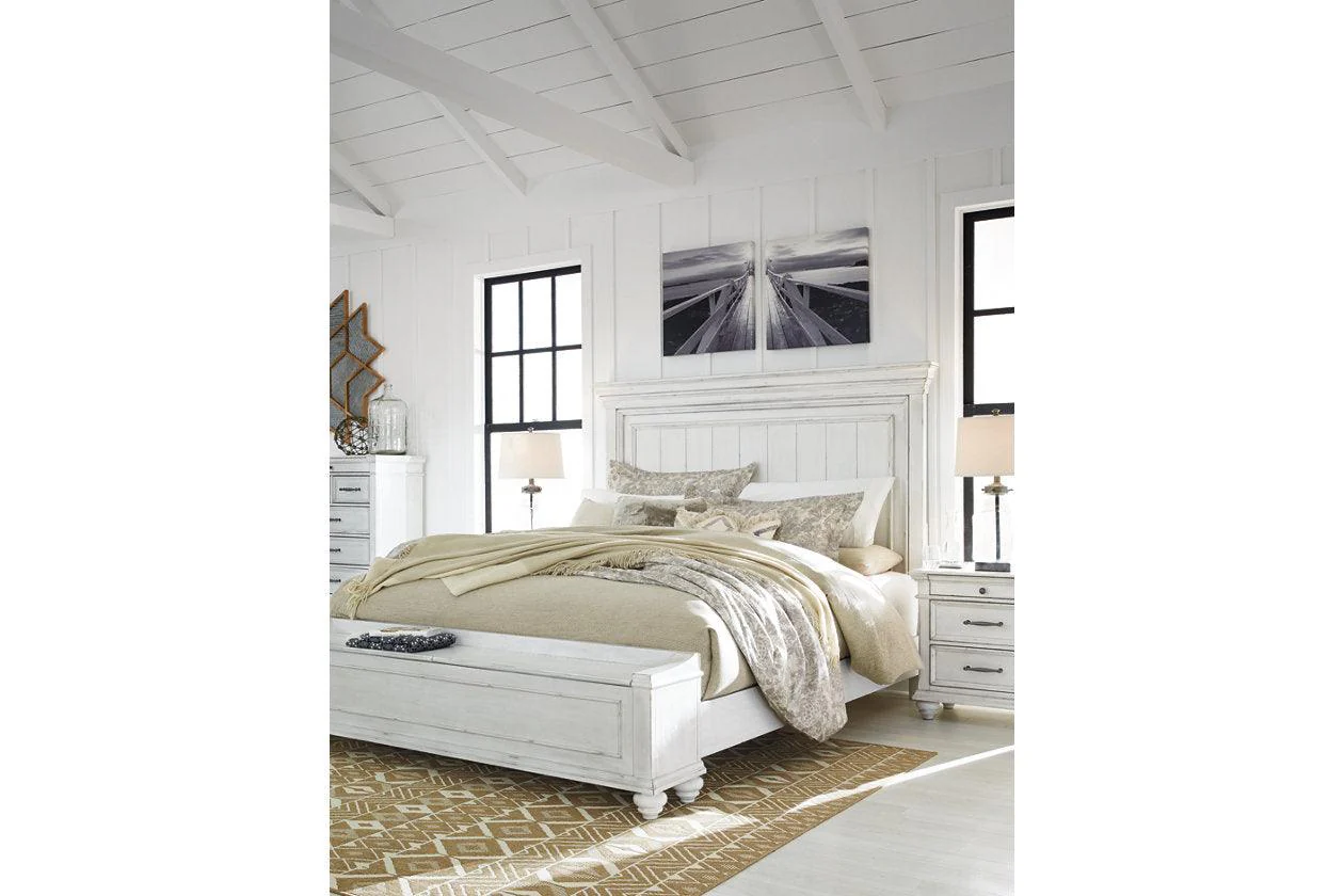 Kanwyn Whitewash California King Panel Bed with Storage Bench - Image 13