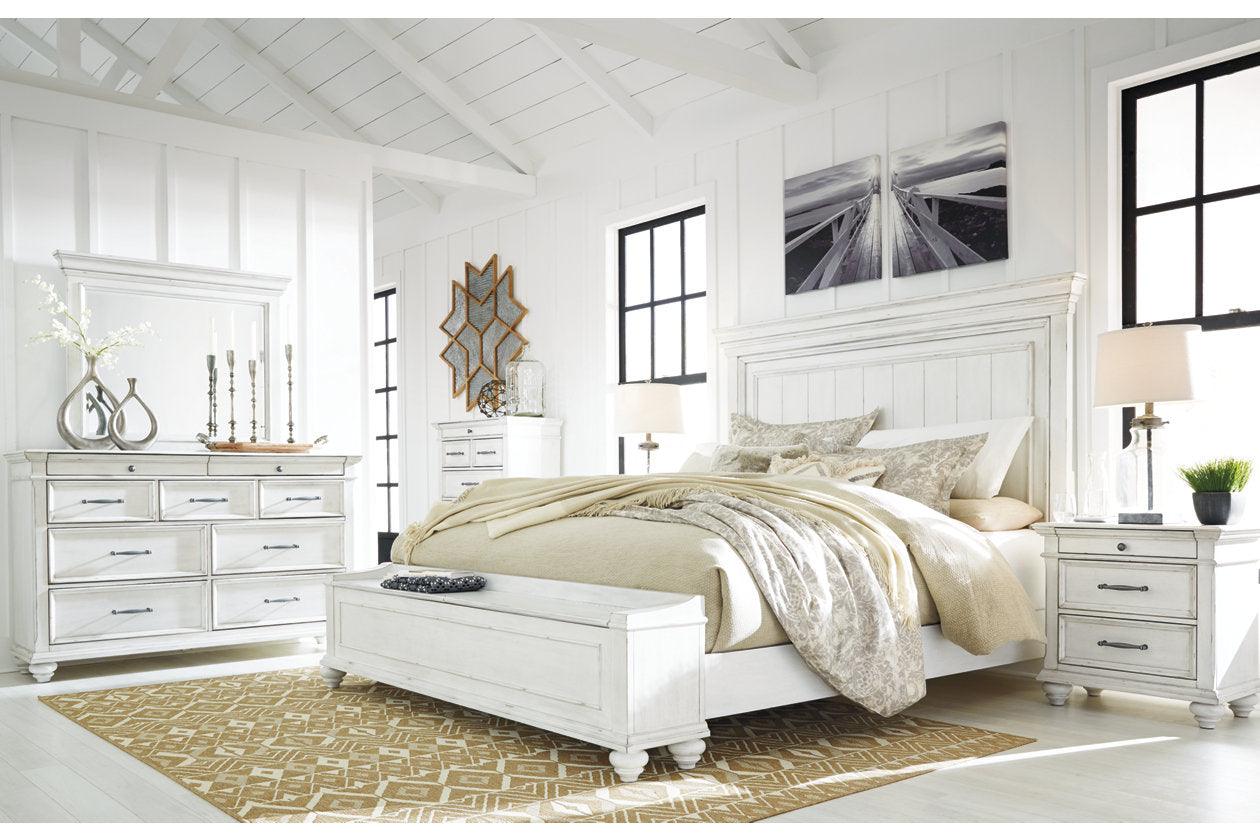 Kanwyn Whitewash California King Panel Bed with Storage Bench - Image 9