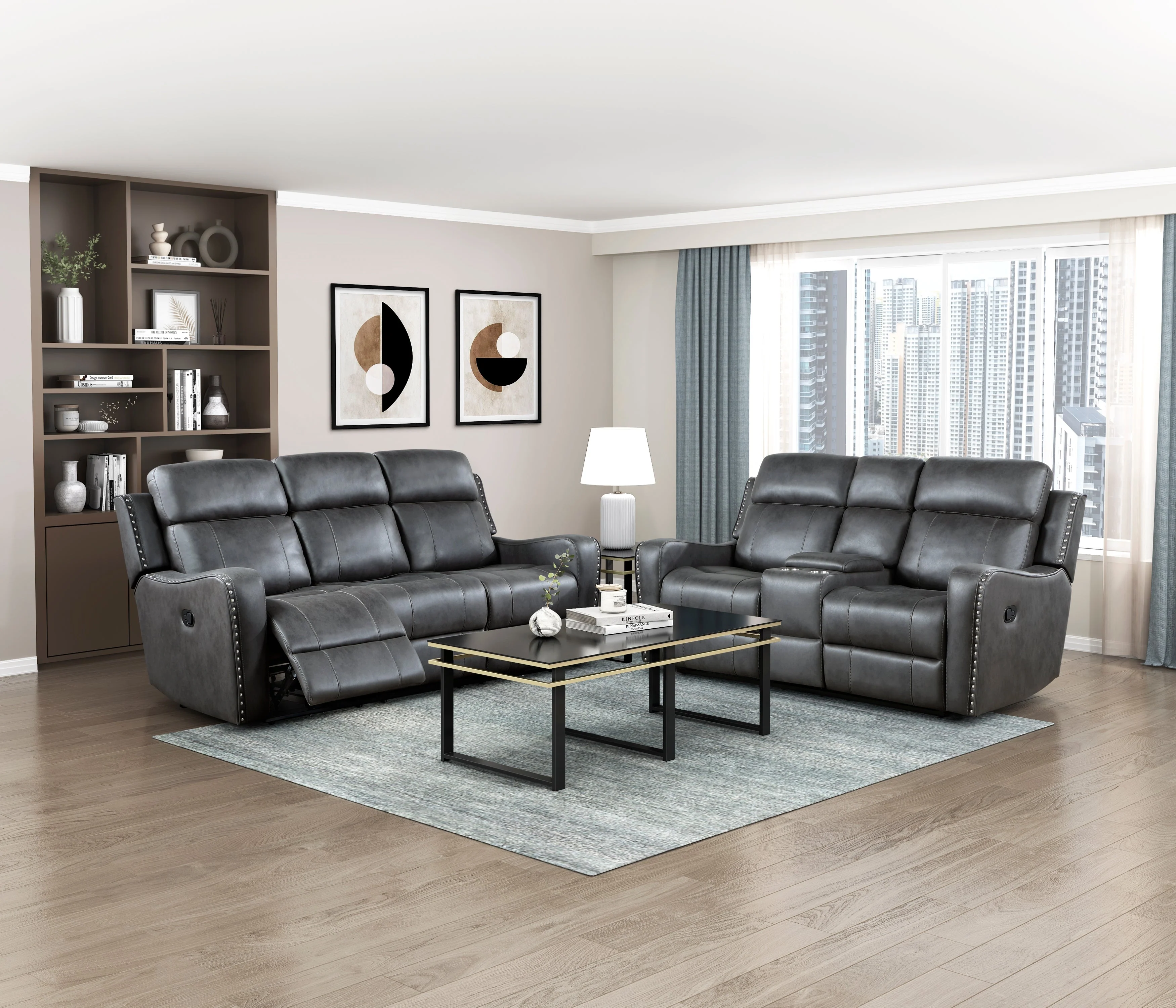 Kellen Smoky Gray Double Reclining Loveseat with Center Console - Image 2