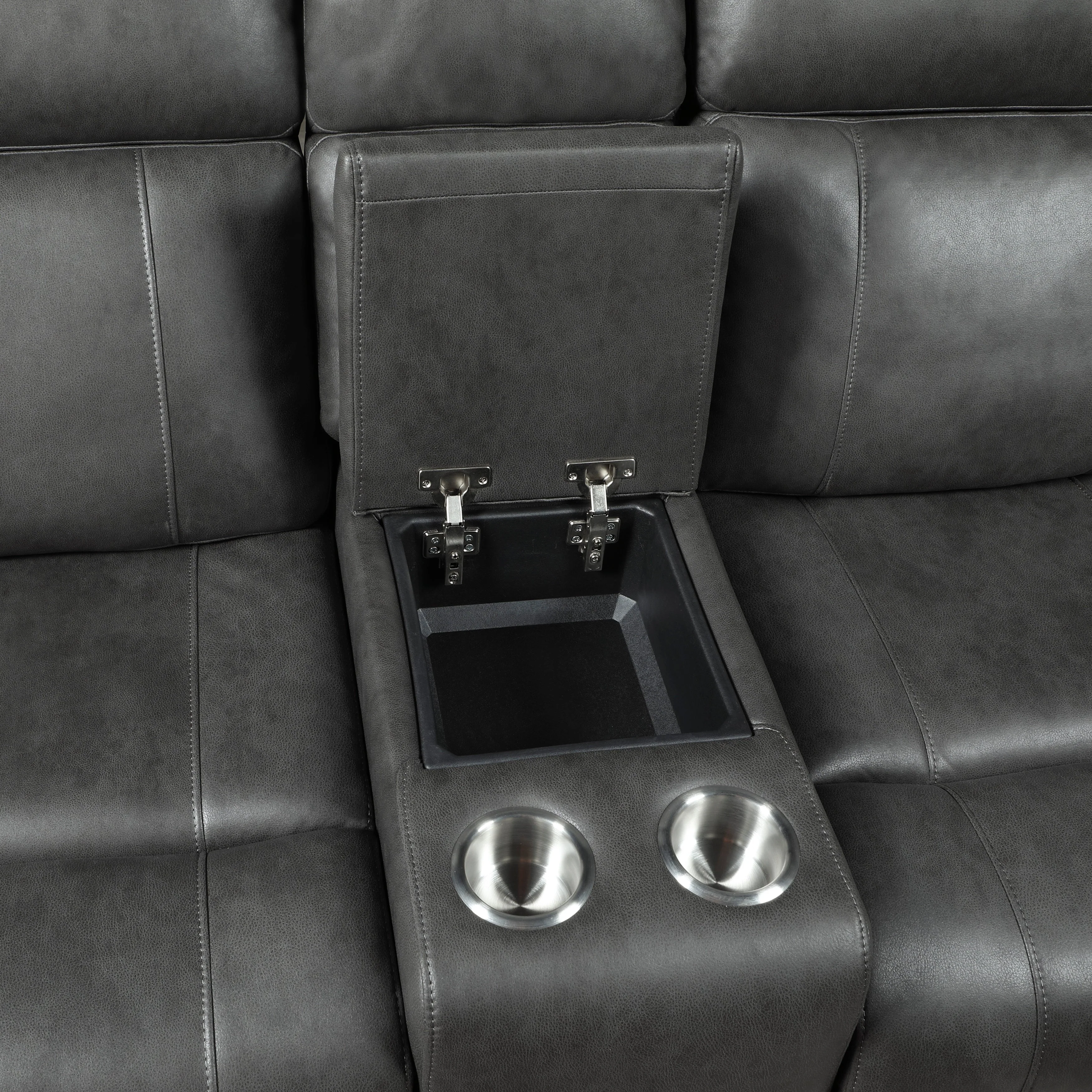 Kellen Smoky Gray Double Reclining Loveseat with Center Console - Image 5