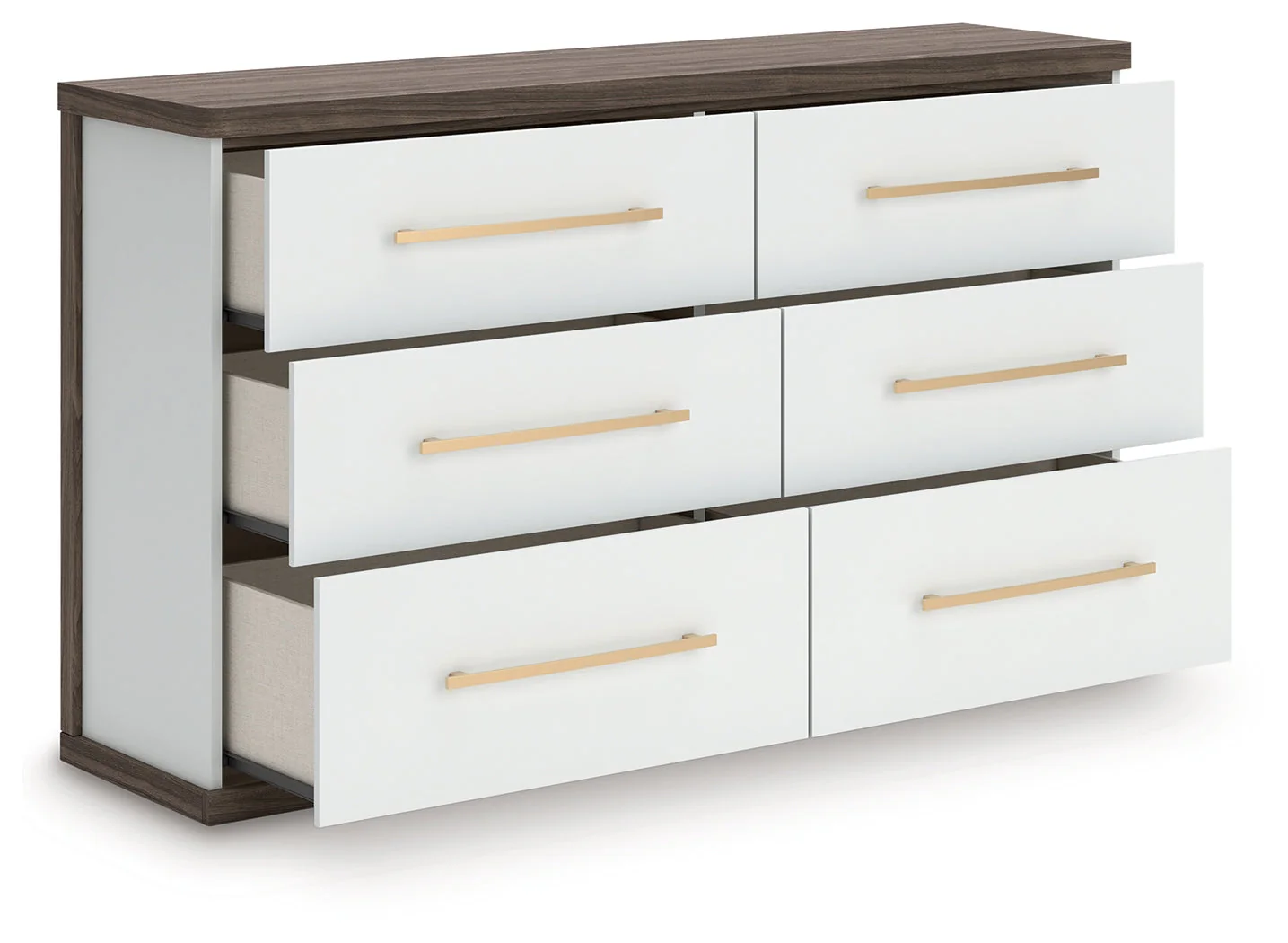 Kendanport White/Brown Queen Upholstered Bed, Dresser and Nightstand - Image 4