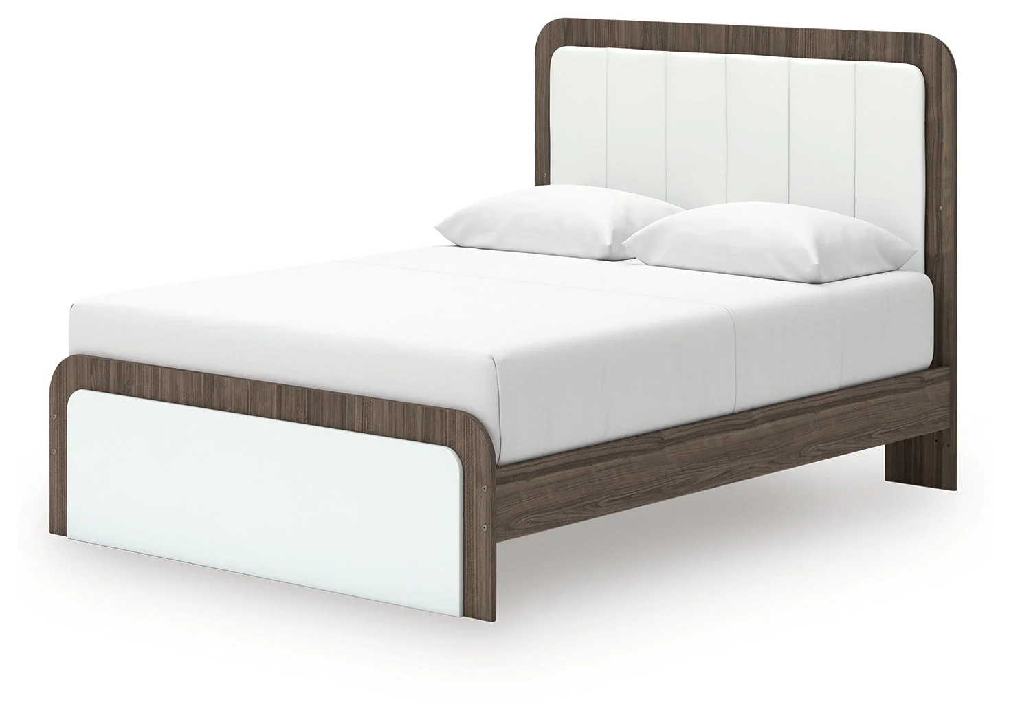 Kendanport White/Brown Queen Upholstered Bed, Dresser, Mirror and Nightstand - Image 16