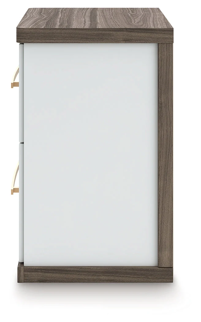 Kendanport White/Brown Queen Upholstered Bed, Dresser, Mirror and Nightstand - Image 20