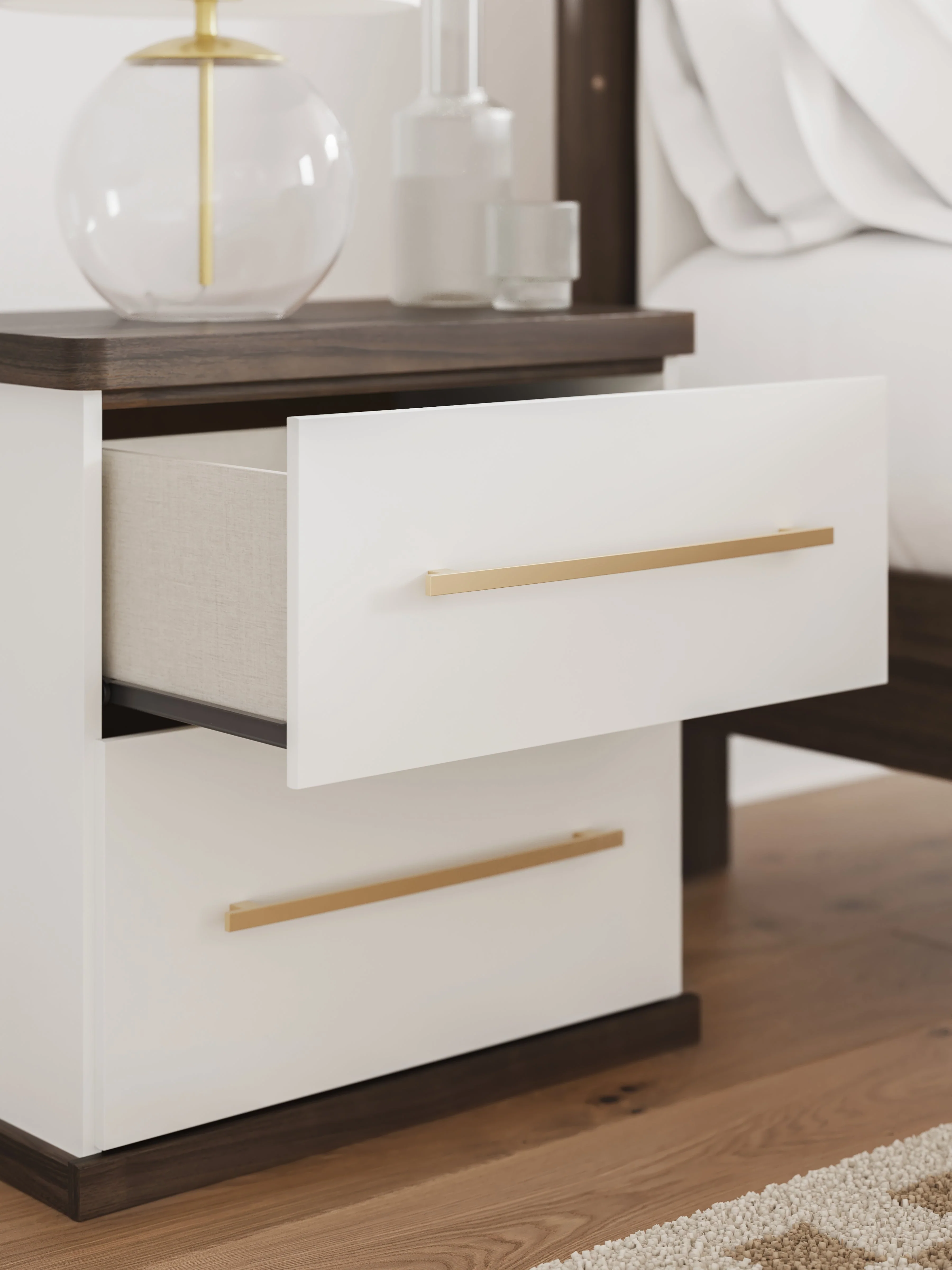 Kendanport White/Brown Queen Upholstered Bed, Dresser, Mirror and Nightstand - Image 29