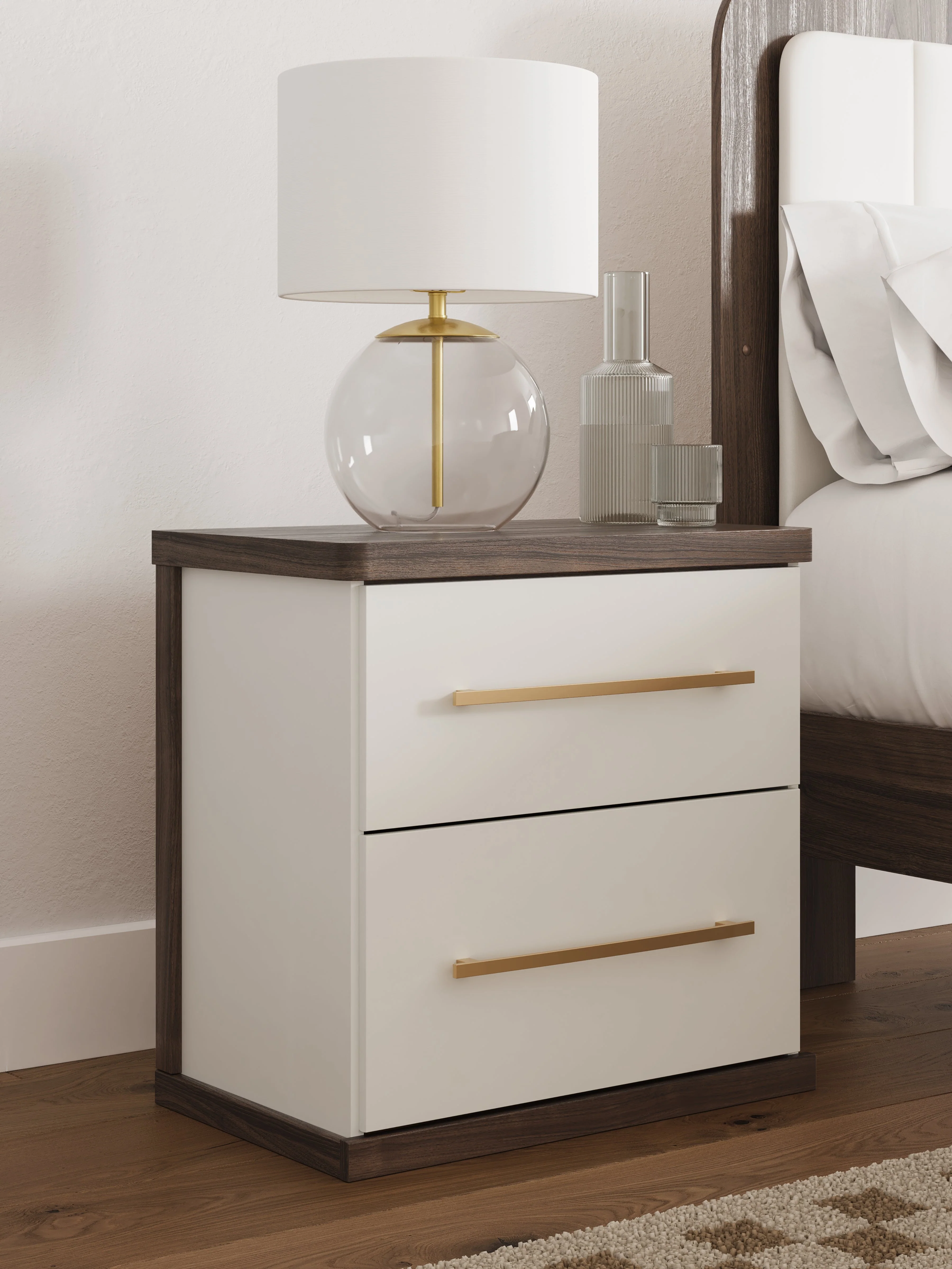 Kendanport White/Brown Queen Upholstered Bed, Dresser, Mirror and Nightstand - Image 30