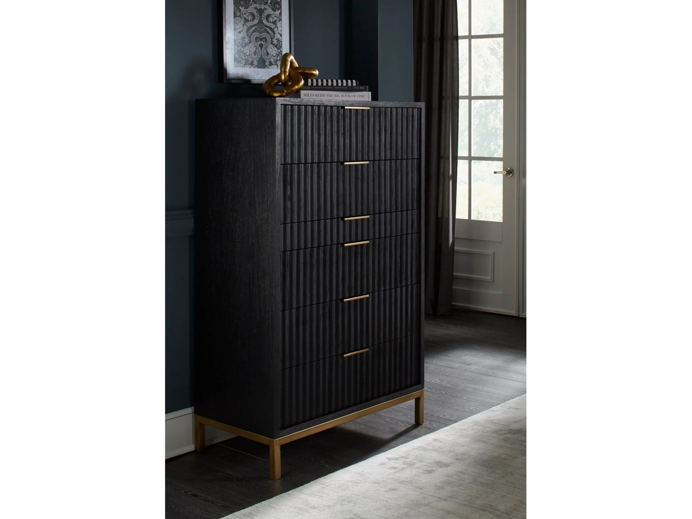Kentfield Solid Wood Six Drawer Chest in Black Drifted Oak