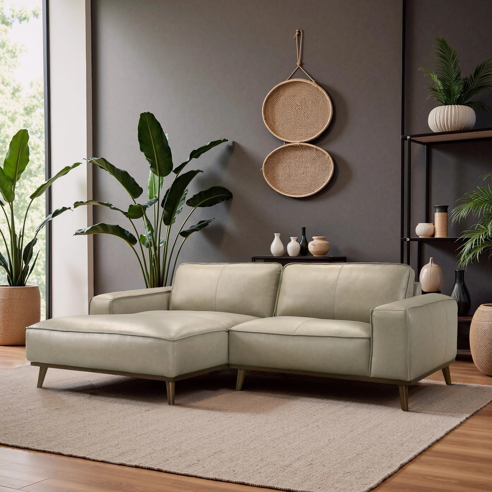 Kerrville Beige Leather Left Sectional Sofa - Image 3
