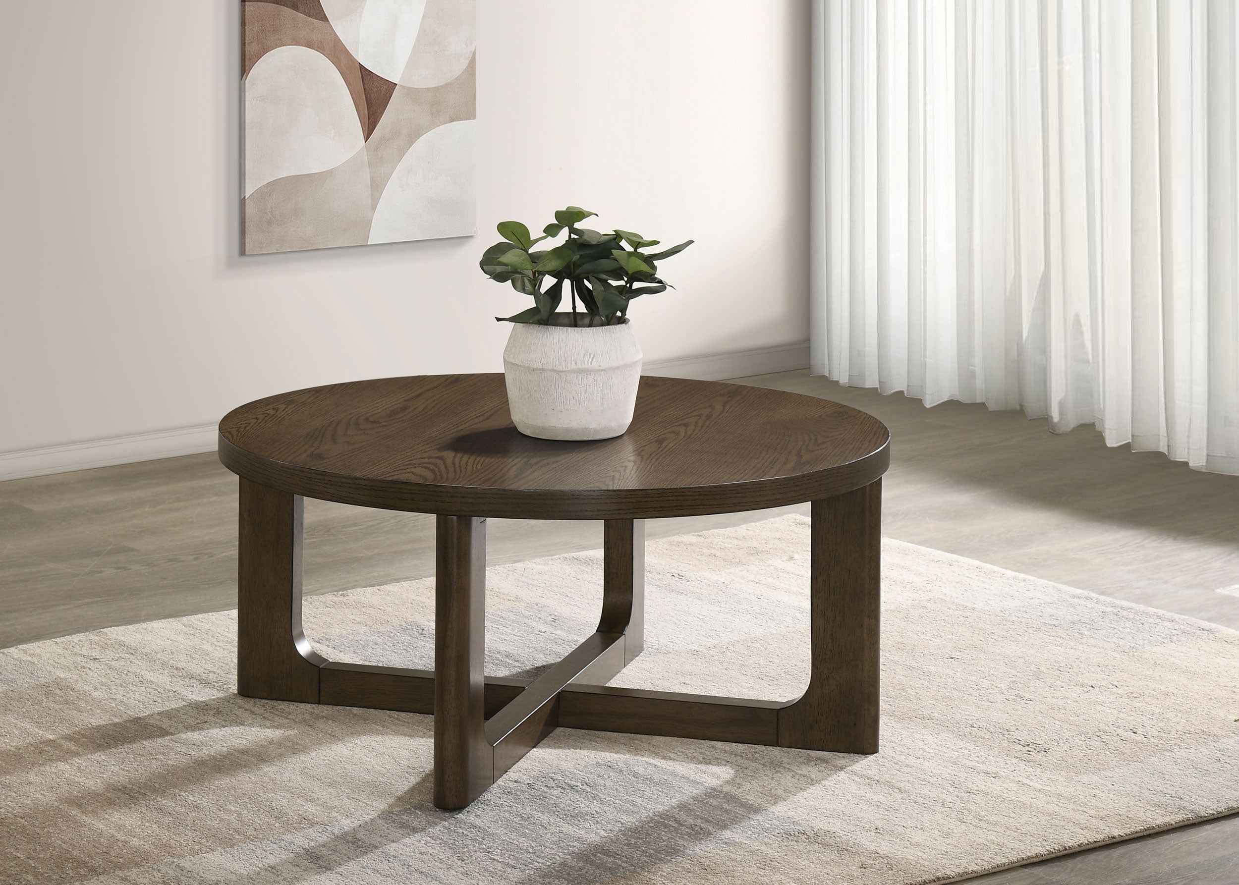 Kessler Brown Round Sculptural Wood Coffee Table