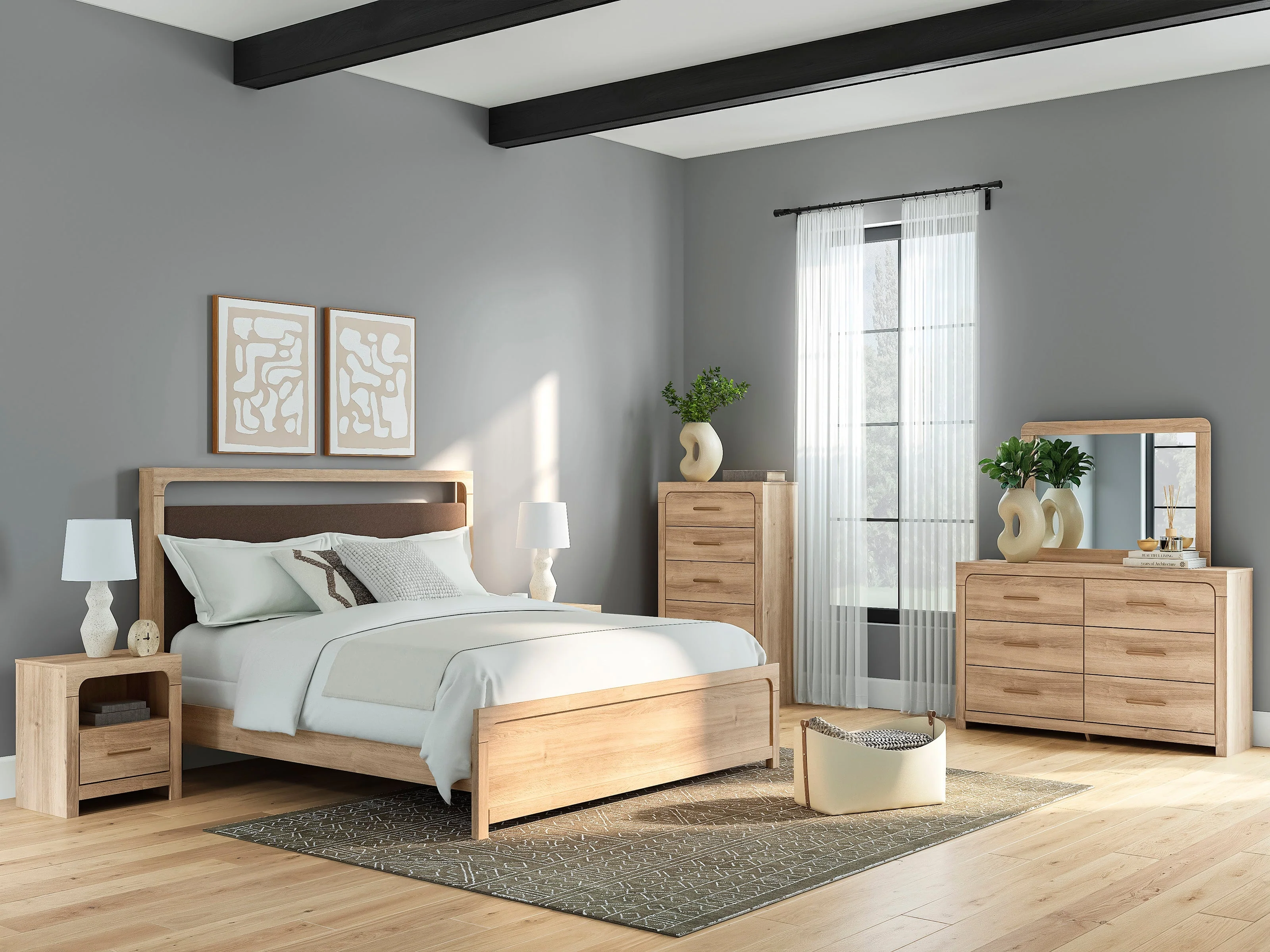 Kinlanni Tan Upholstered Panel Bedroom Set