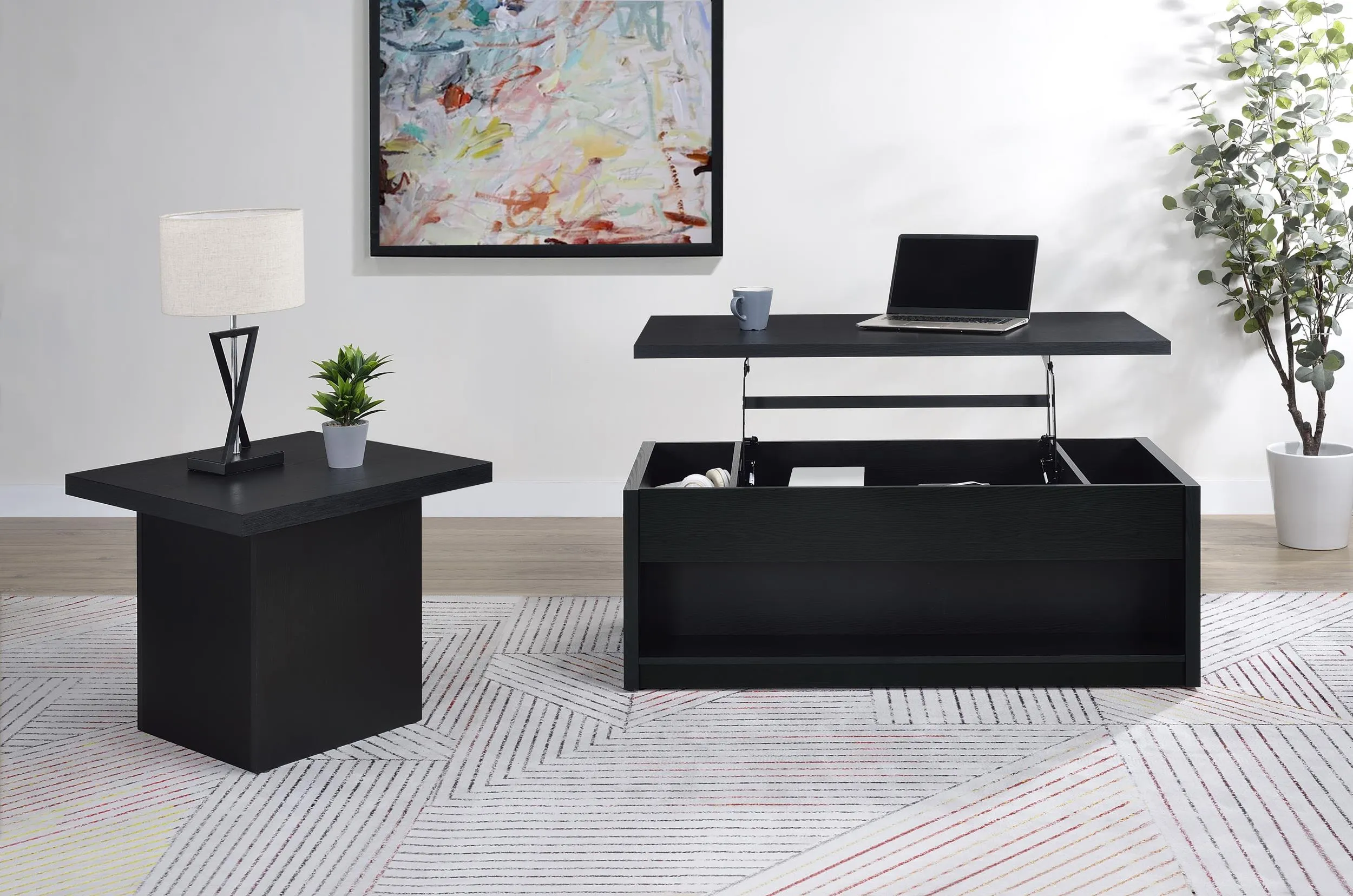 Knapp Black Lift Top Cocktail Coffee Table with Dual Drawers - Image 3
