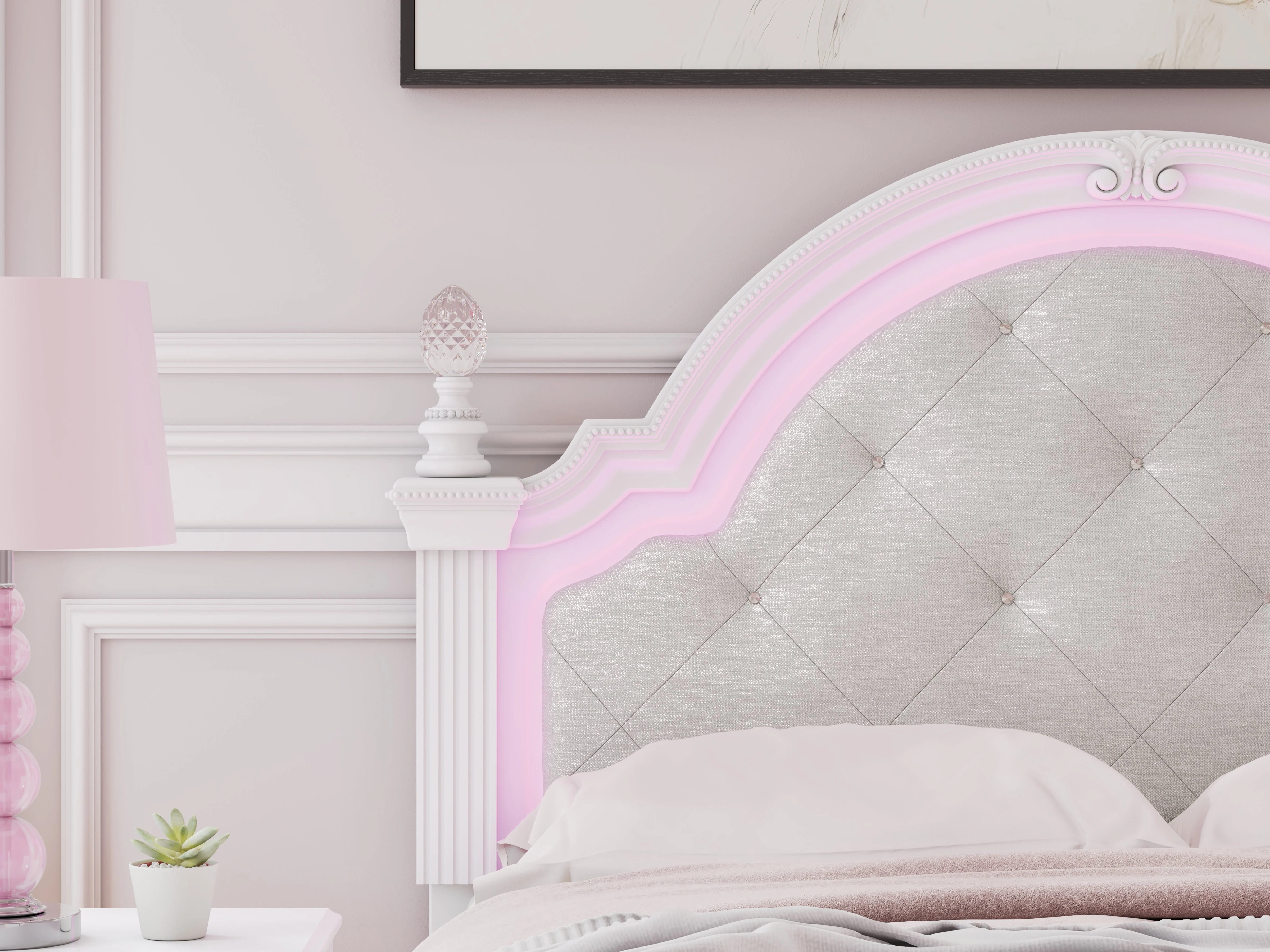 Kozlani White Full Upholstered Panel Bed, Dresser and Mirror - Image 13