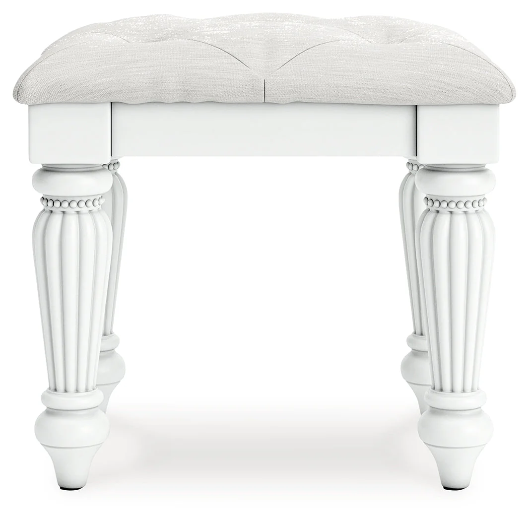 Kozlani White Vanity, Mirror and Stool - Image 2