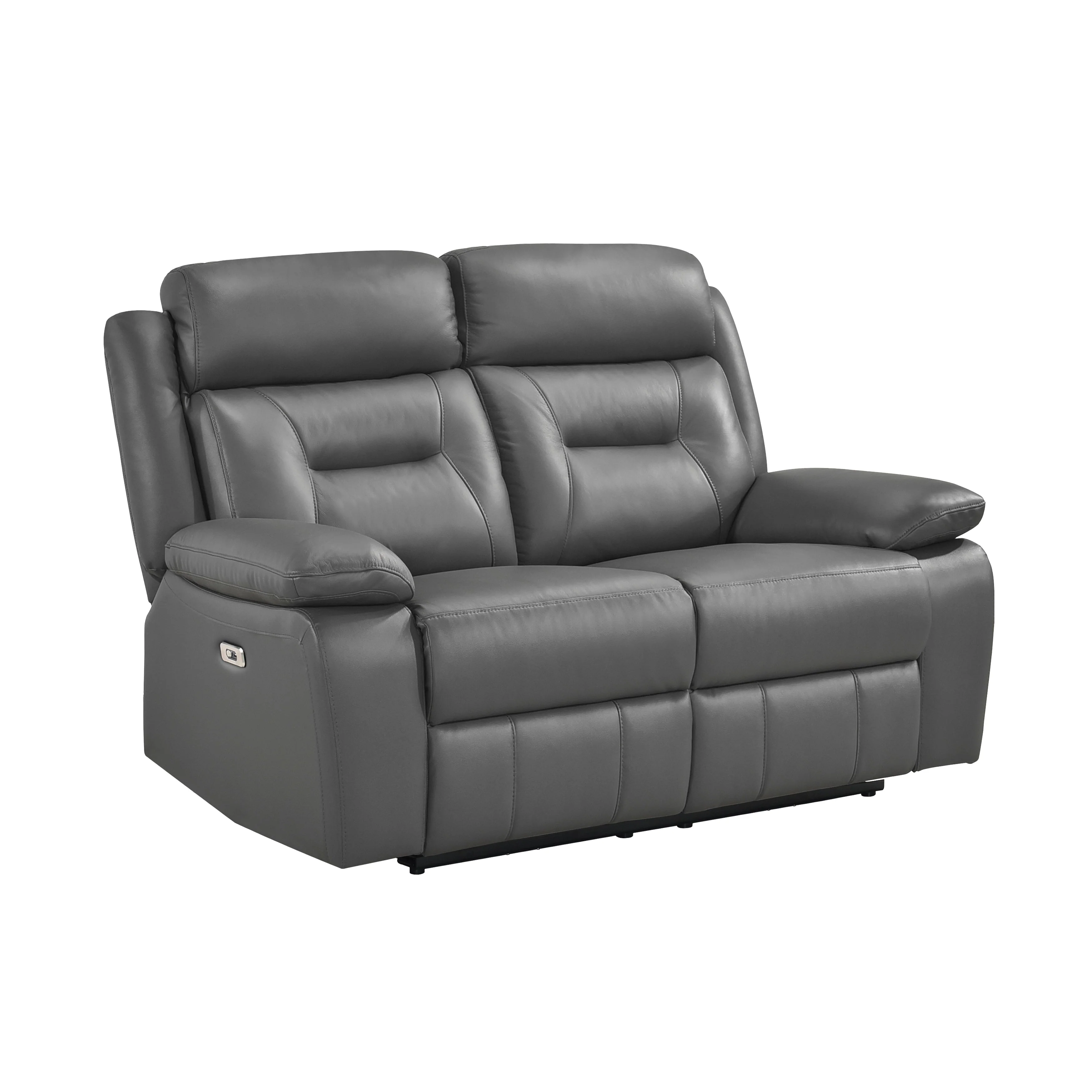 Laconia Dark Gray Leather Power Double Reclining Living Room Set - Image 8