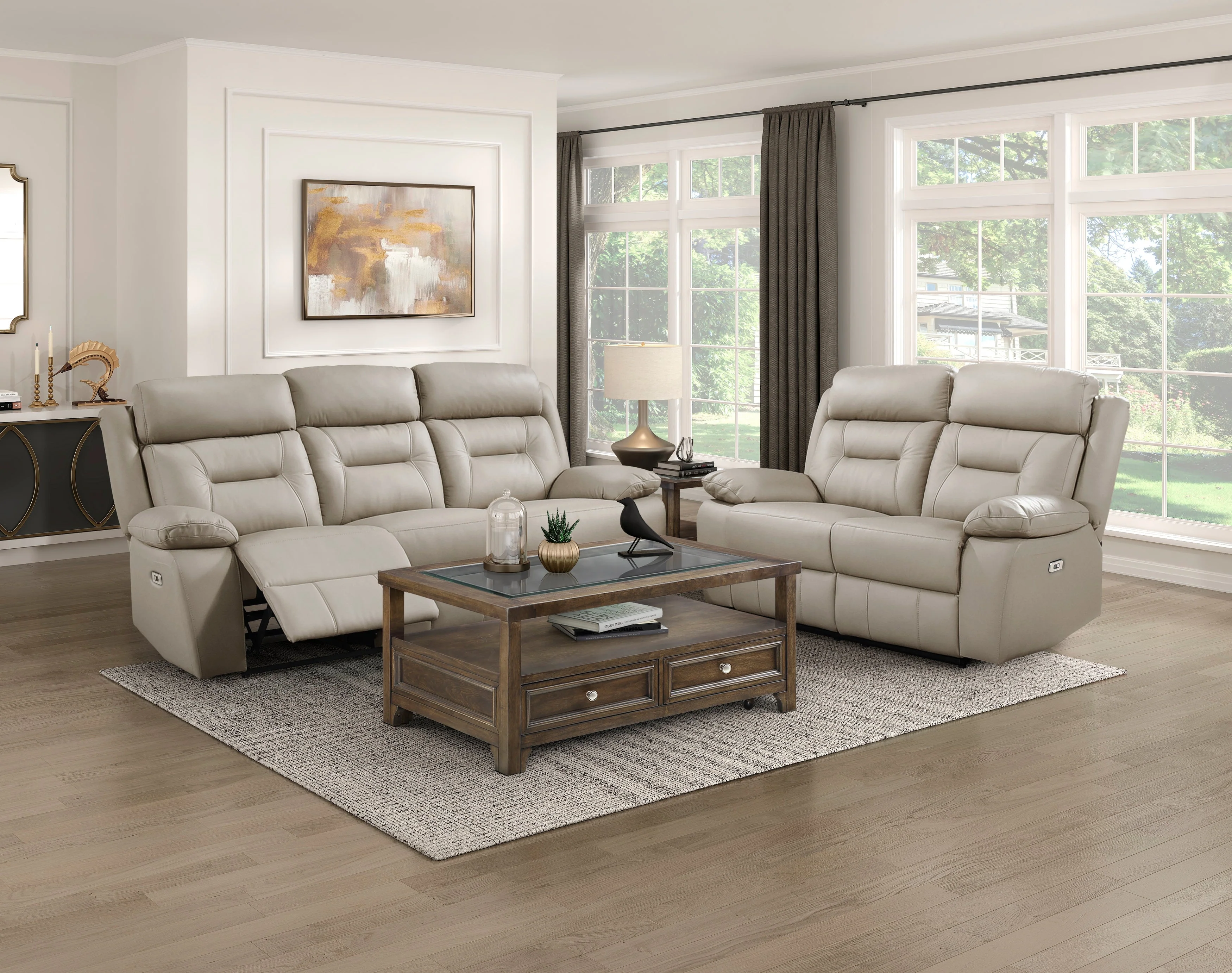 Laconia Latte Leather Power Double Reclining Living Room Set - Image 2