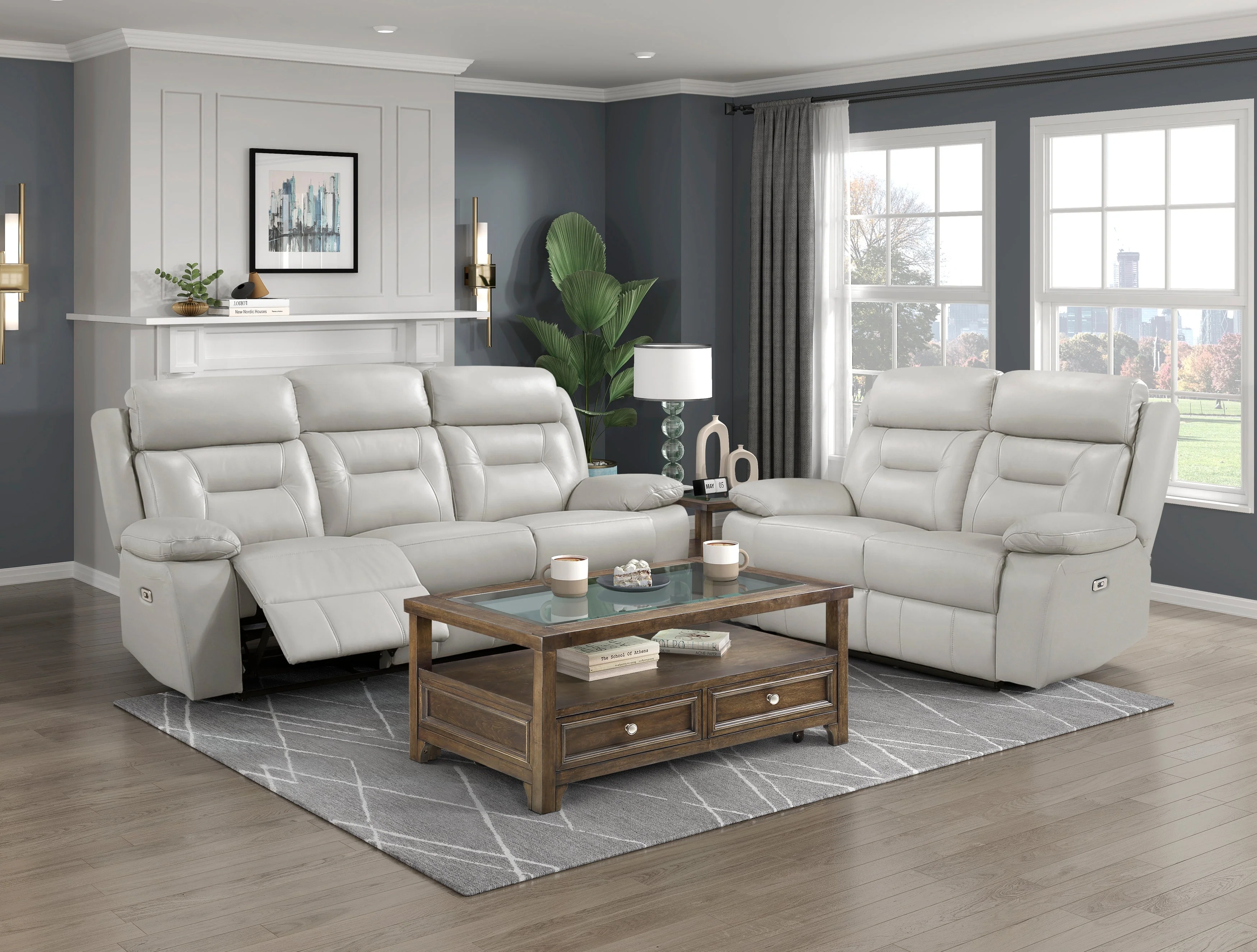 Laconia Silver Leather Power Double Reclining Living Room Set - Image 2