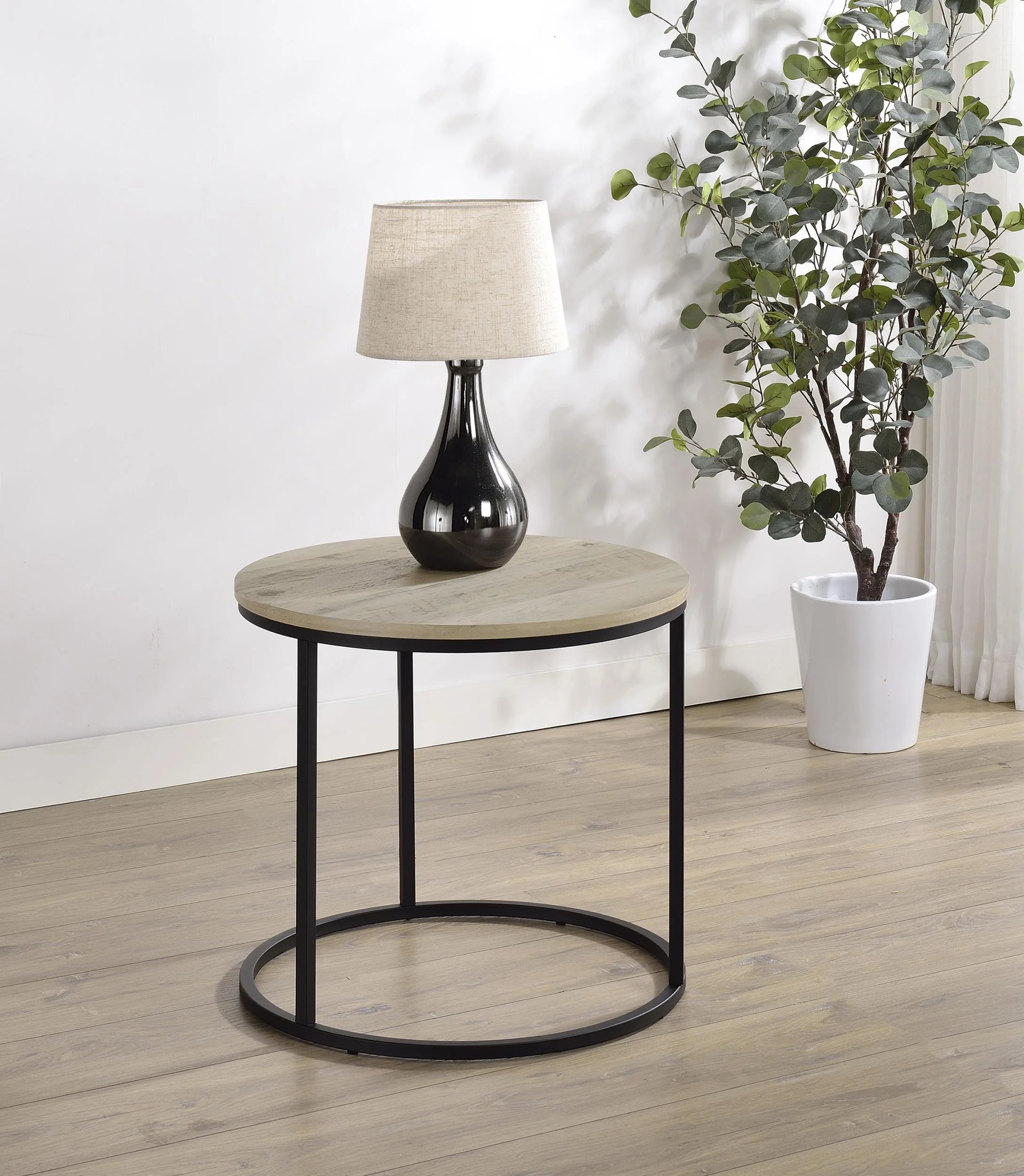Lainey Distressed Pine Round Occasional Side End Table