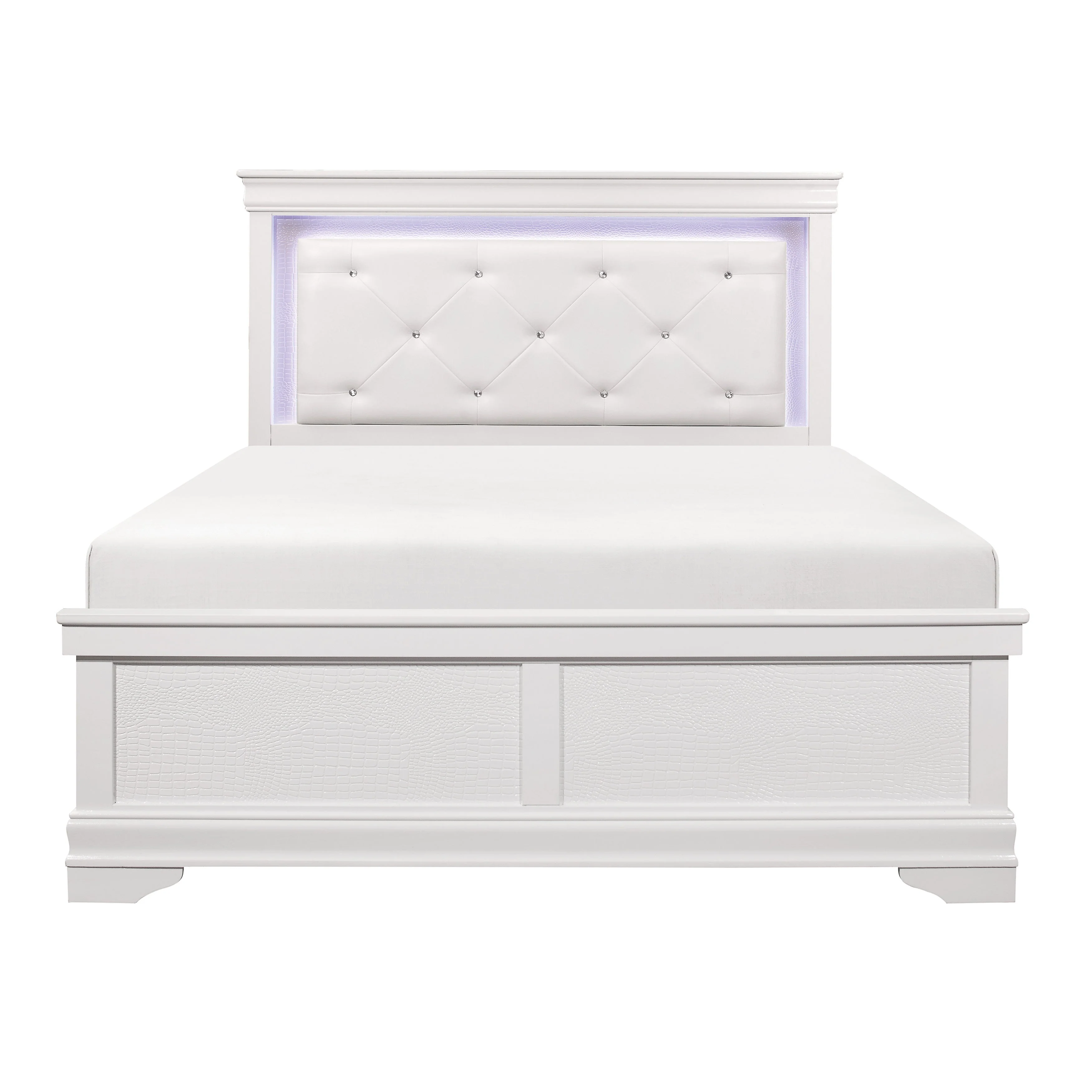 Lana White California King LED Upholstered Panel Bed