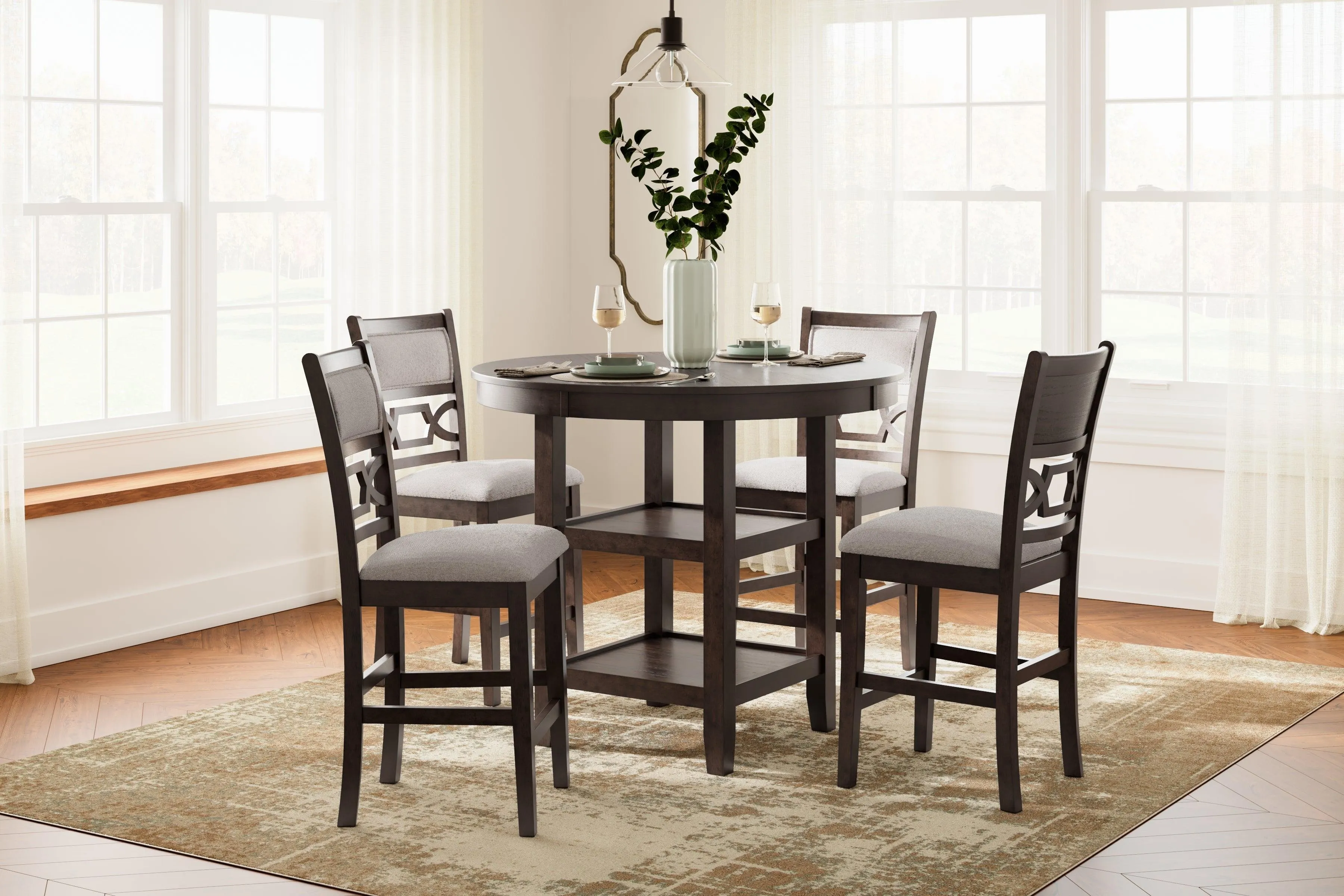 Langwest Brown Counter Height Dining Table and 4 Barstools