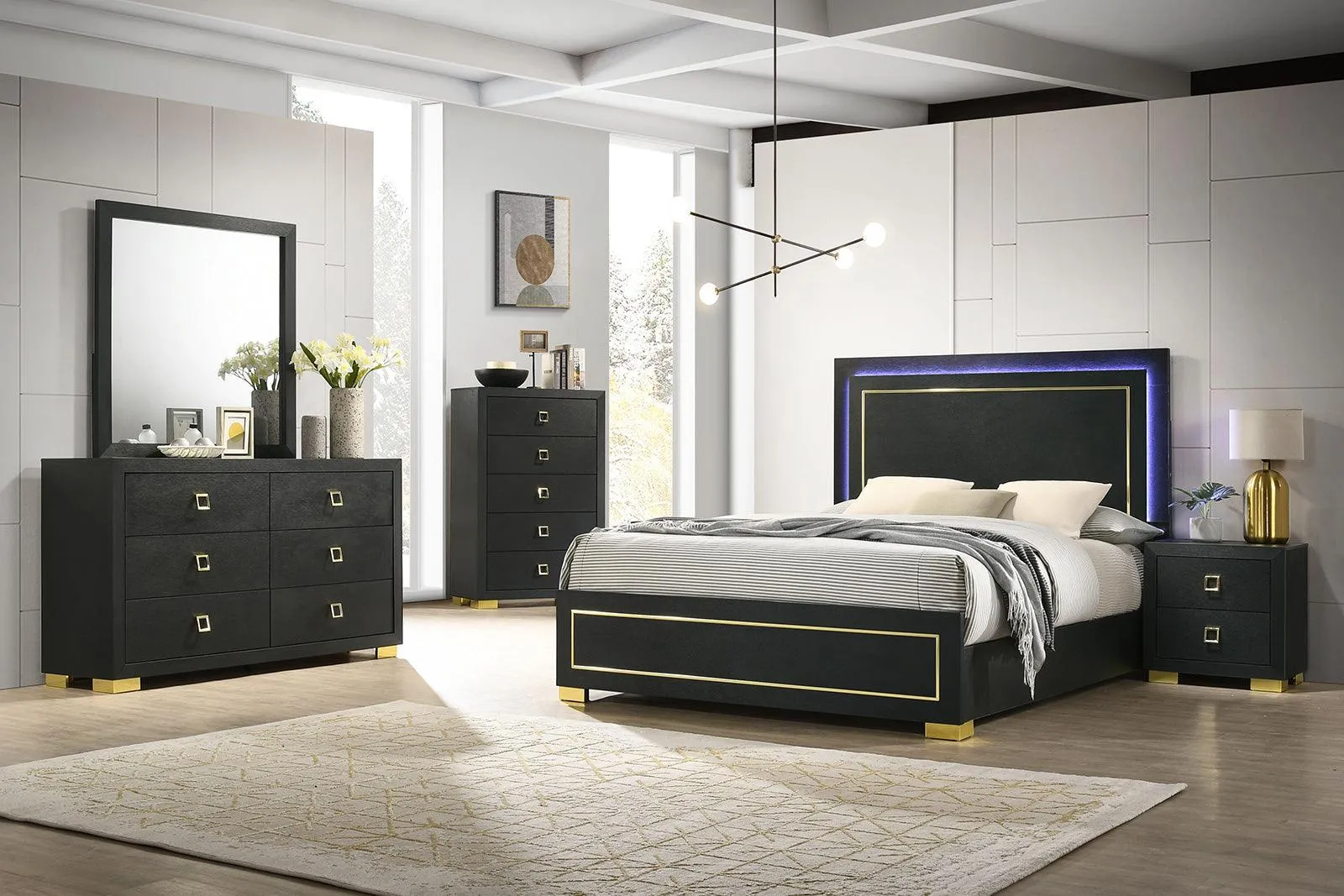 Latimer Black LED King Panel Bed - Image 2