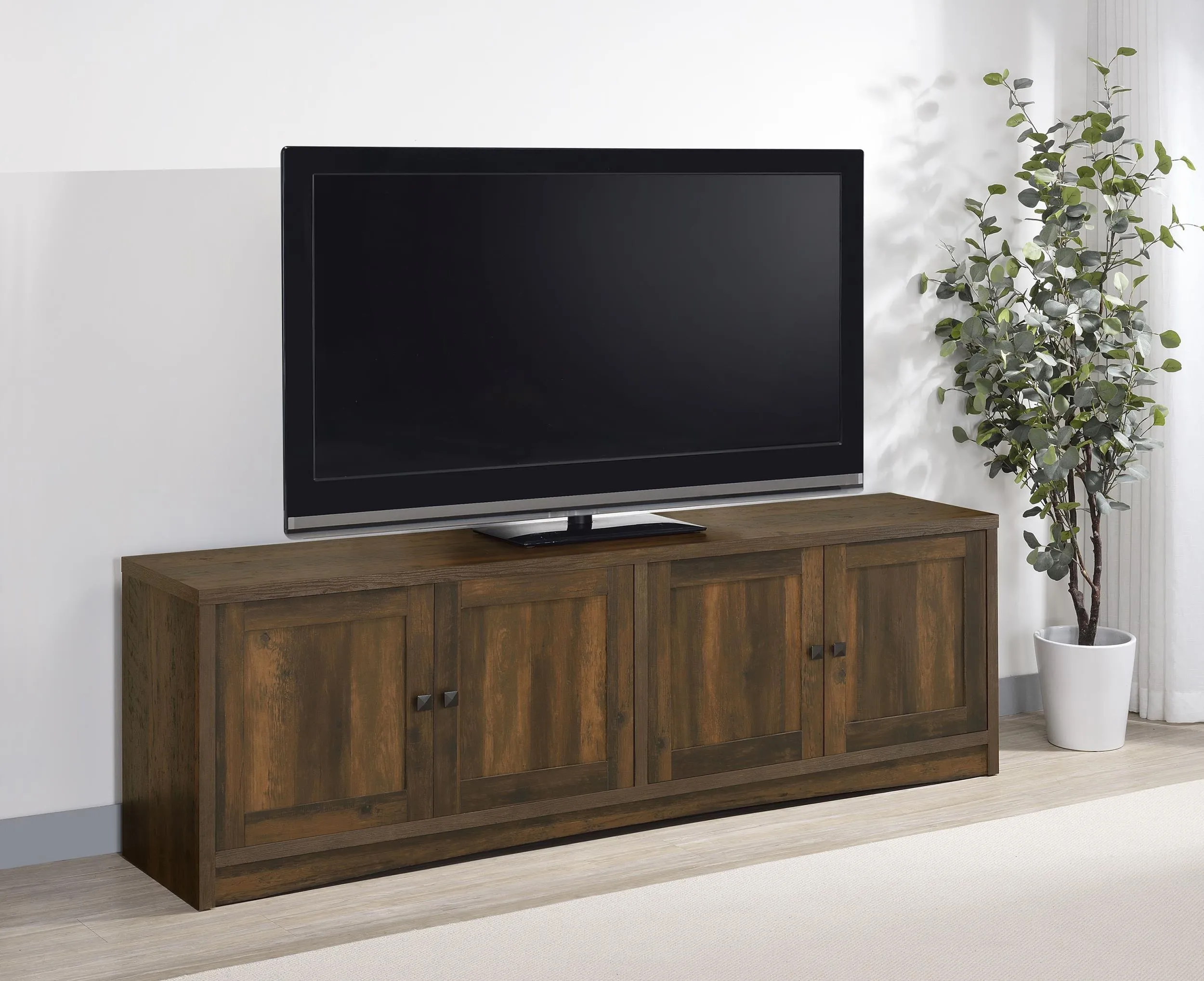Laughlin Dark Pine 4-door Engineered Wood 78" TV Stand - Image 2