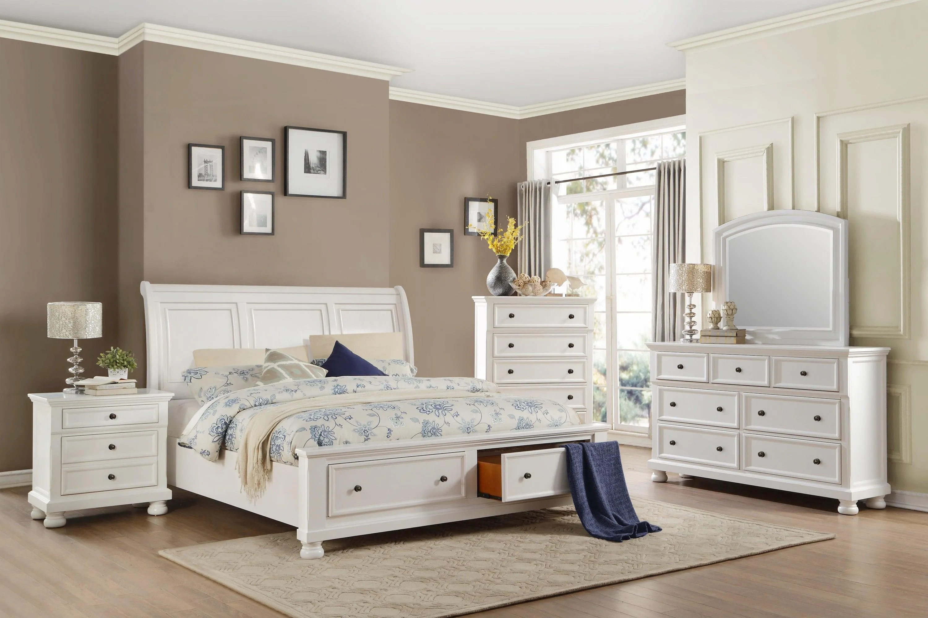 Laurelin White Queen Sleigh Storage Platform Bed - Image 5