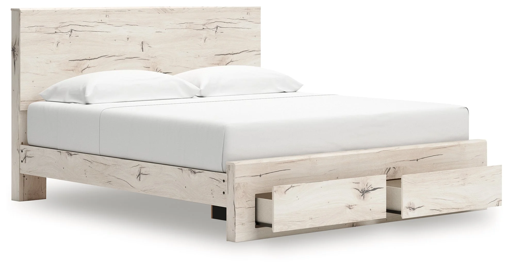 Lawroy Light Natural Storage Panel Bedroom Set with 2 Footboard Drawers - Image 3