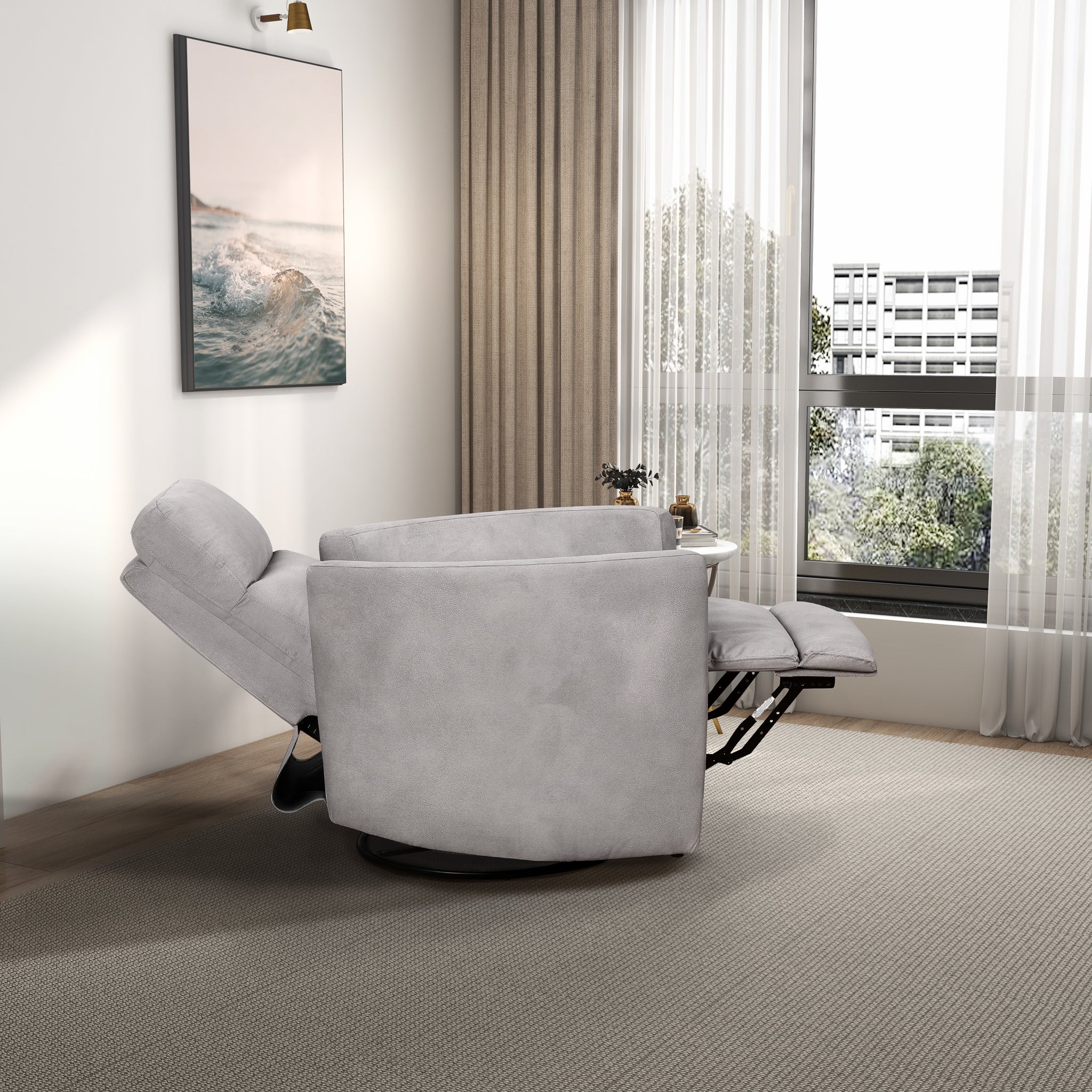 Lawson Swivel Glider Suede Recliner Chair - Latte - Image 6
