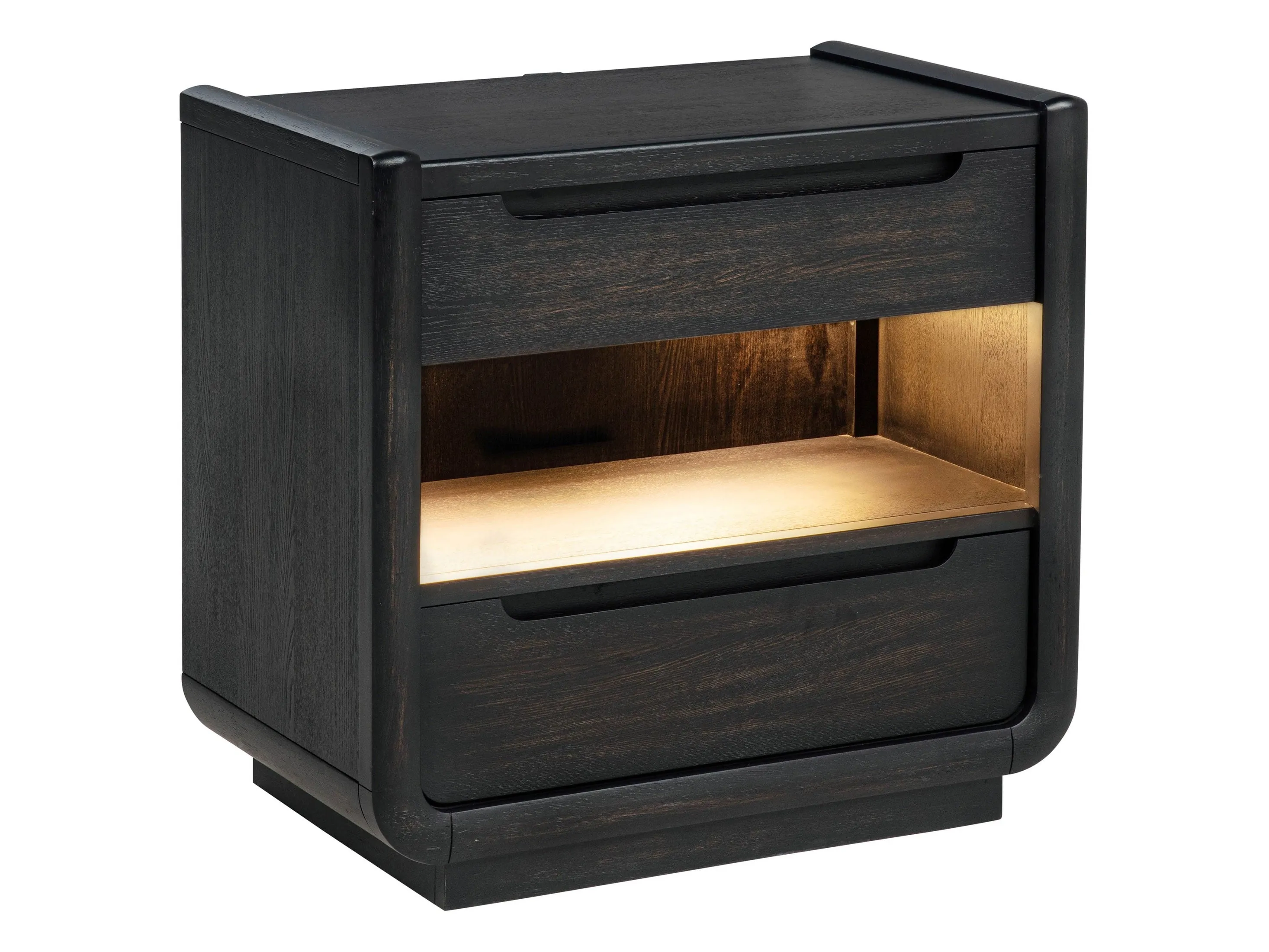 Leandro Burnished Black 2-drawer LED Nightstand with USB