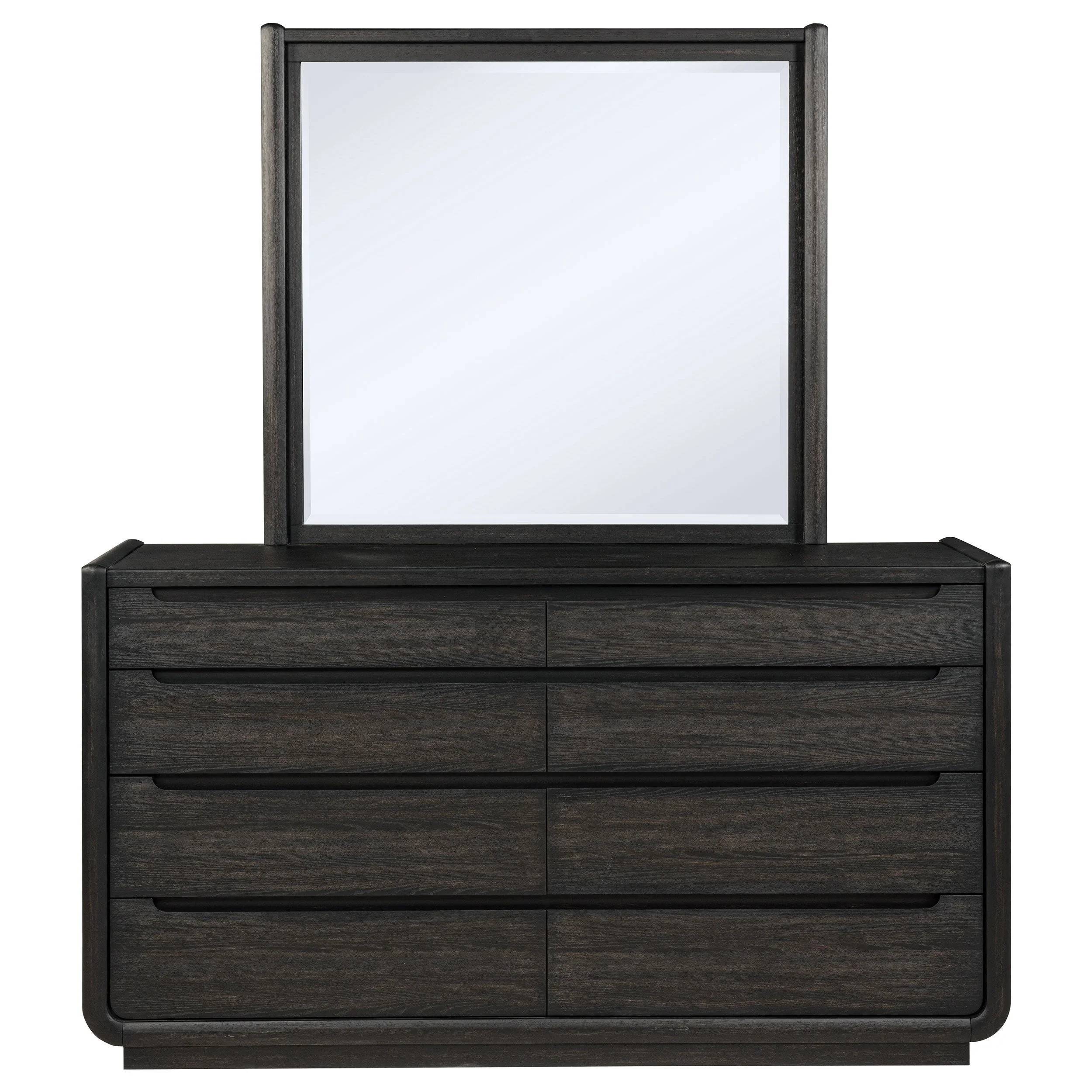 Leandro Burnished Black 8-drawer Bedroom Dresser with Mirror - Image 2
