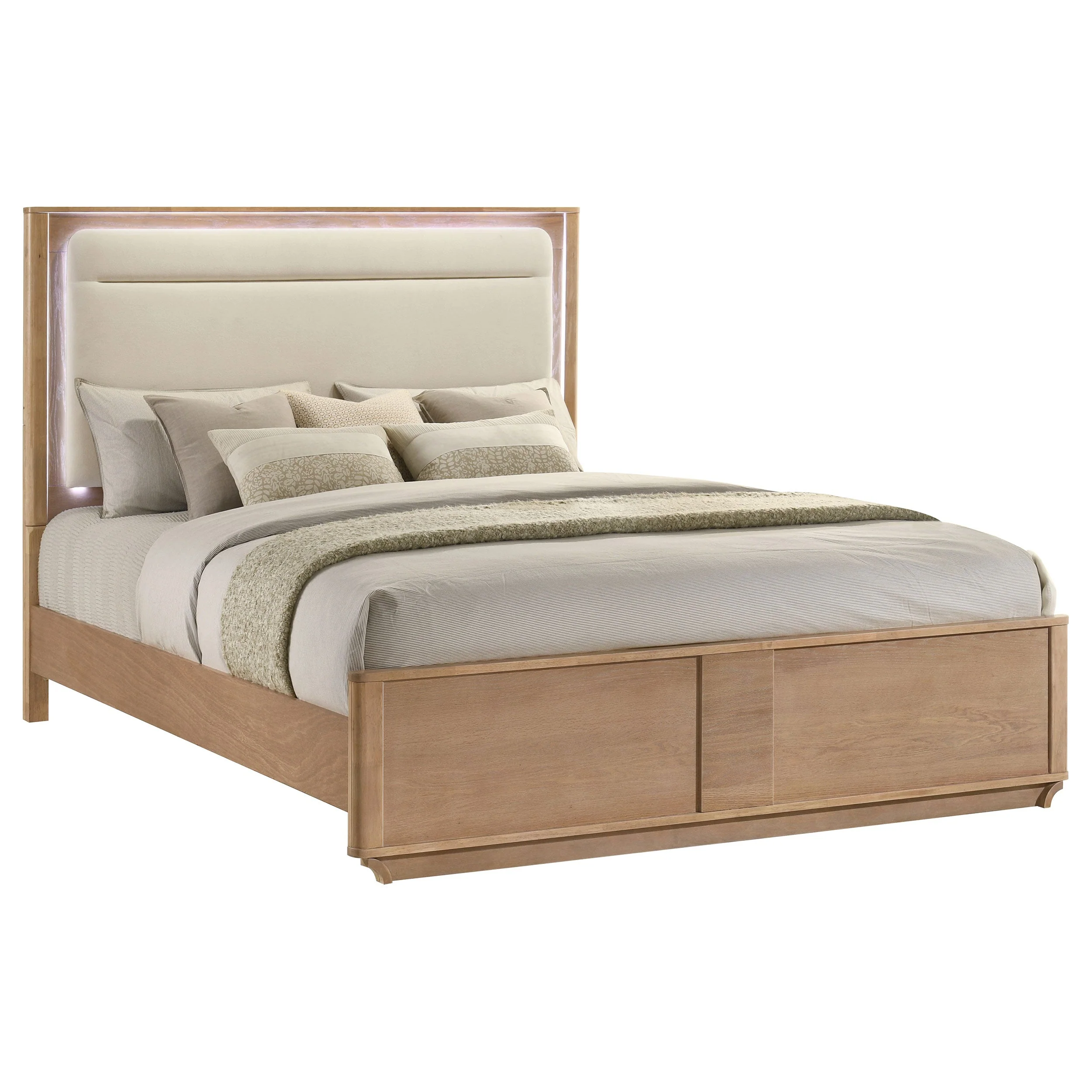 Leanne Off White/Light Oak Eastern King LED Panel Bed